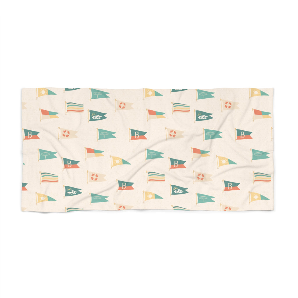 Nautical Pennant Pattern Beach Towel — Retro Coastal Flags Design