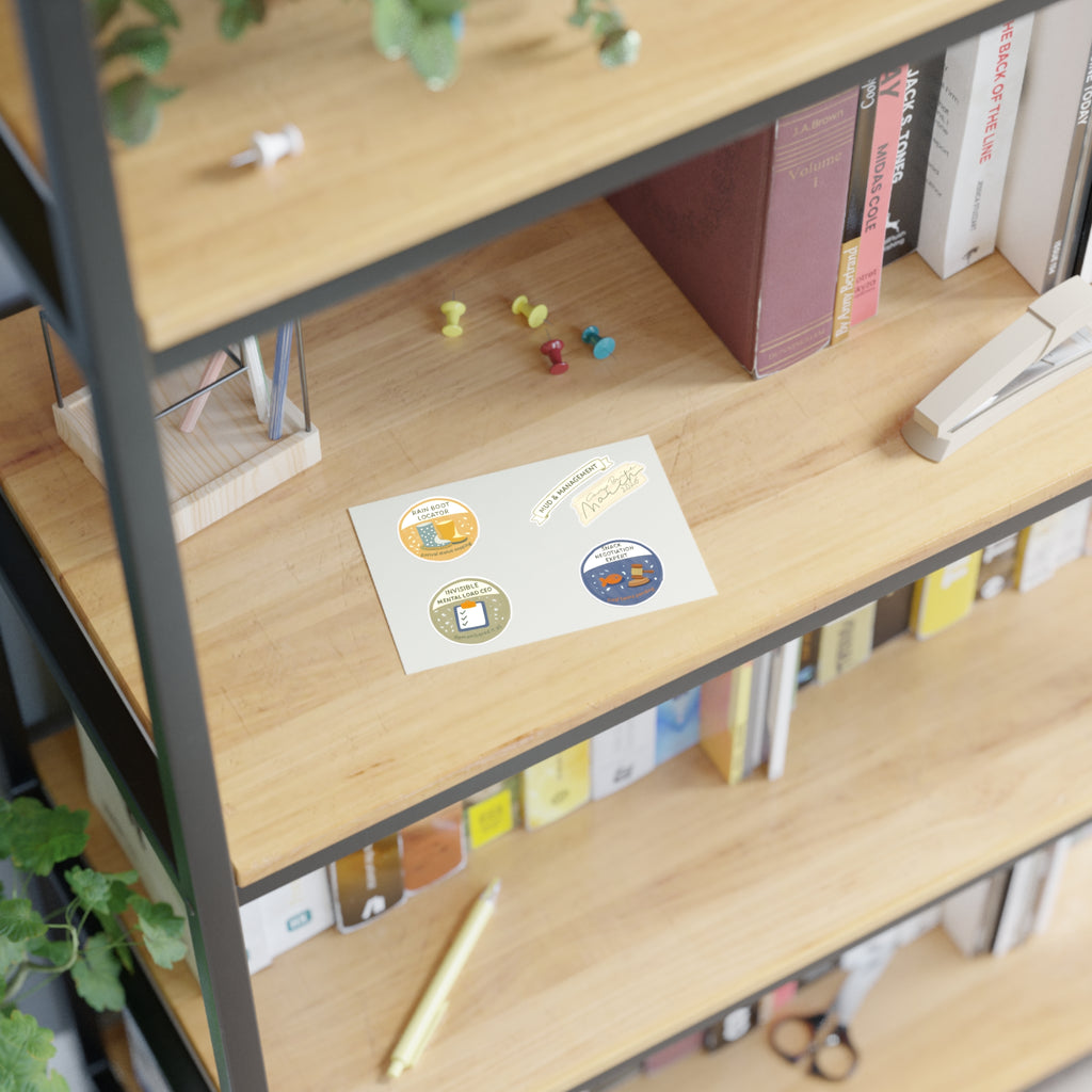 Quirky Achievement Sticker Sheet — Rain Boot Locator, Snack Negotiation Expert & More