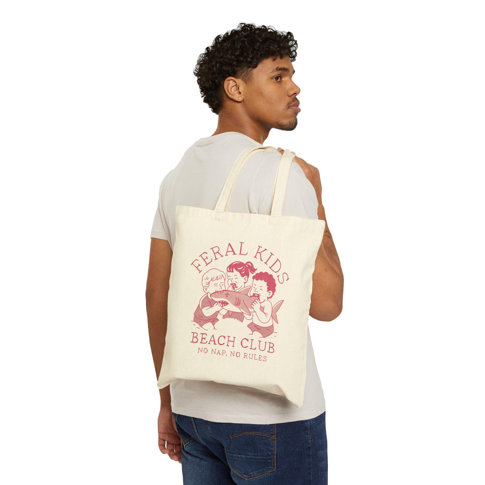 Feral Kids Beach Canvas Tote — “No Nap No Rules” in pink
