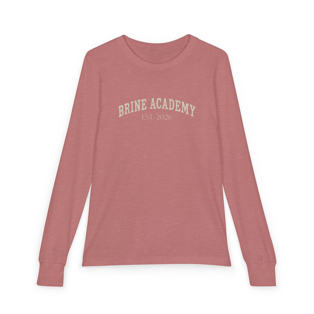 Brine Academy Youth Long Sleeve Tee — Retro Campus Logo Shirt