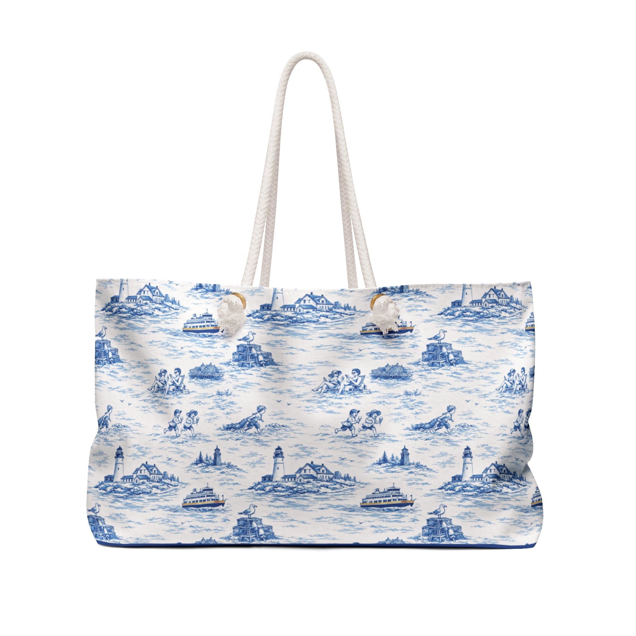 Portland Maine Beach Bag, Coastal Toile Tote Bag, Maine Travel Tote, New England Beach Tote, Preppy Summer Bag, Pool Tote, Cabana Tote