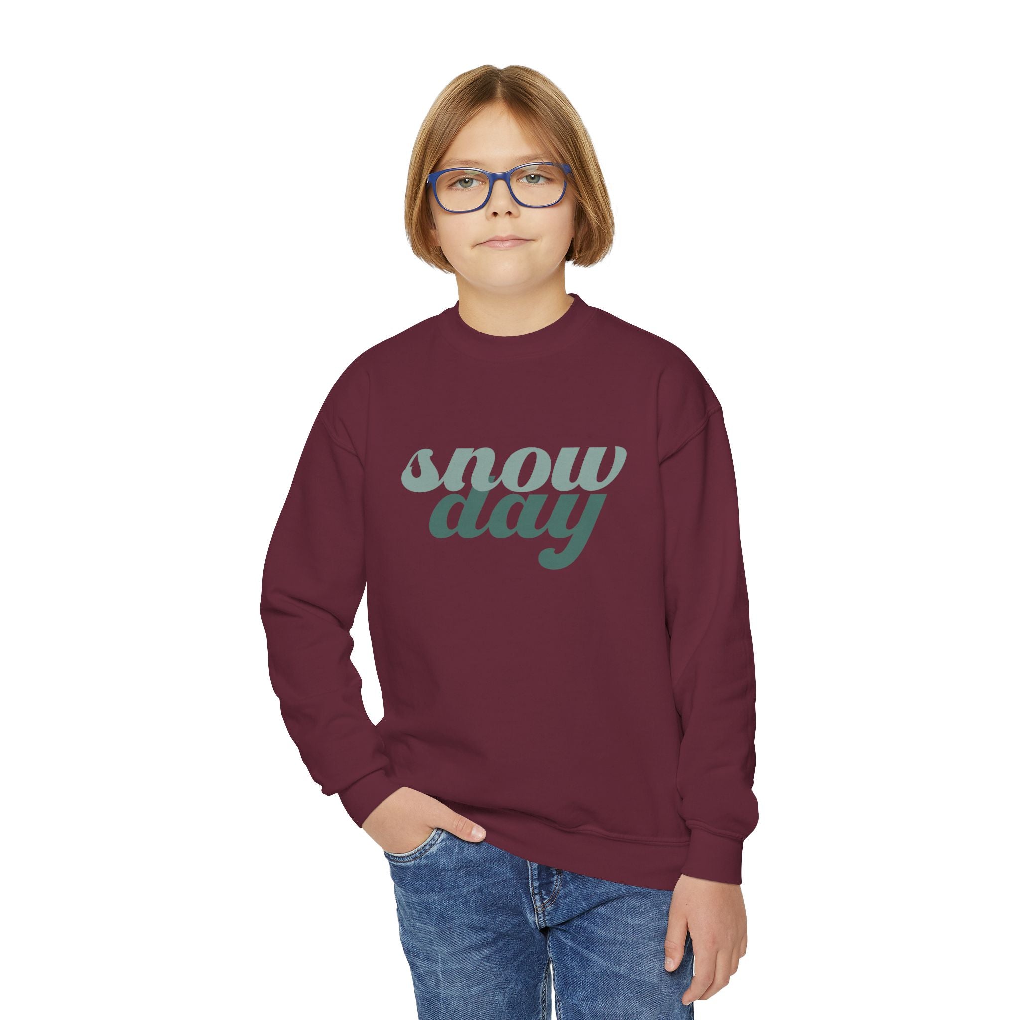 Snow Day Retro Script Youth Crewneck Sweatshirt