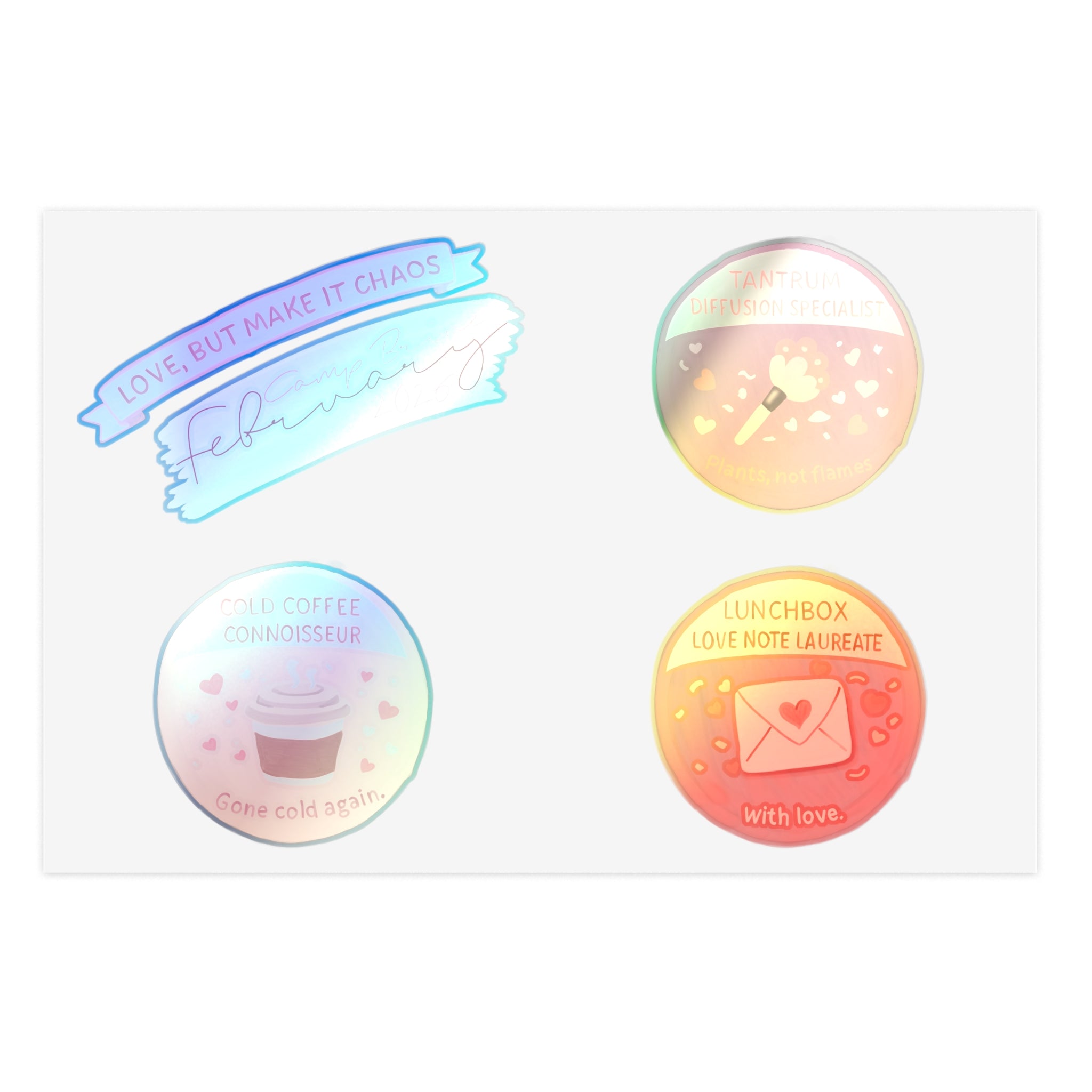 Playful Self-Care Sticker Sheet — ‘Love, But Make It Chaos’ Valentine Badge Stickers