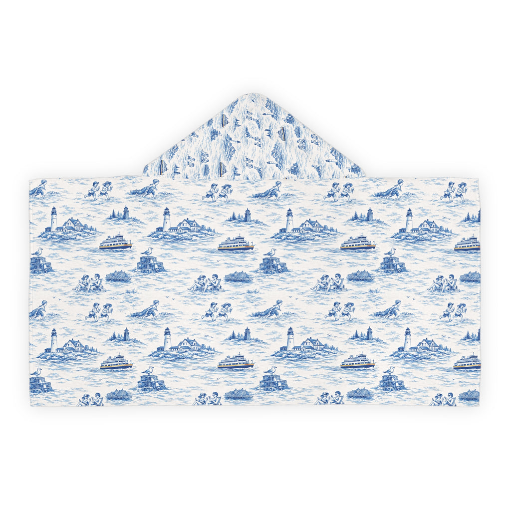 Hooded Beach Towel Portland ME, Coastal Toile Hooded Towel, Kids Poncho Towel, Preppy Kids Beach Cover Up, Summer Pool Towel