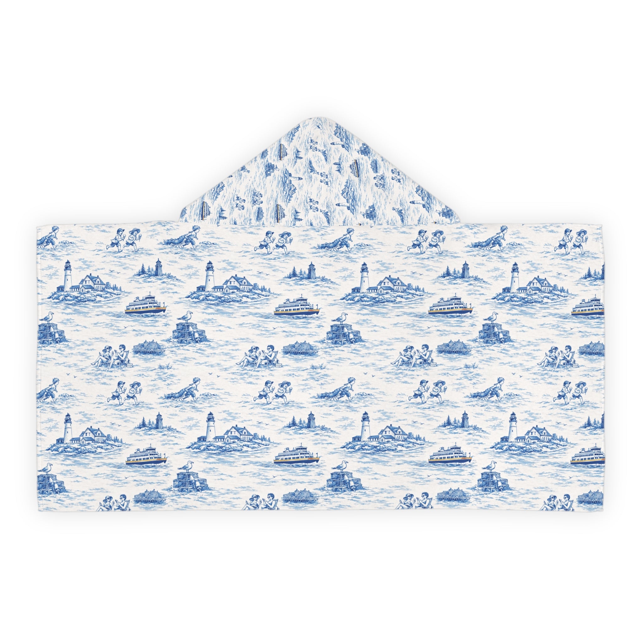 Hooded Beach Towel Portland ME, Coastal Toile Hooded Towel, Kids Poncho Towel, Preppy Kids Beach Cover Up, Summer Pool Towel