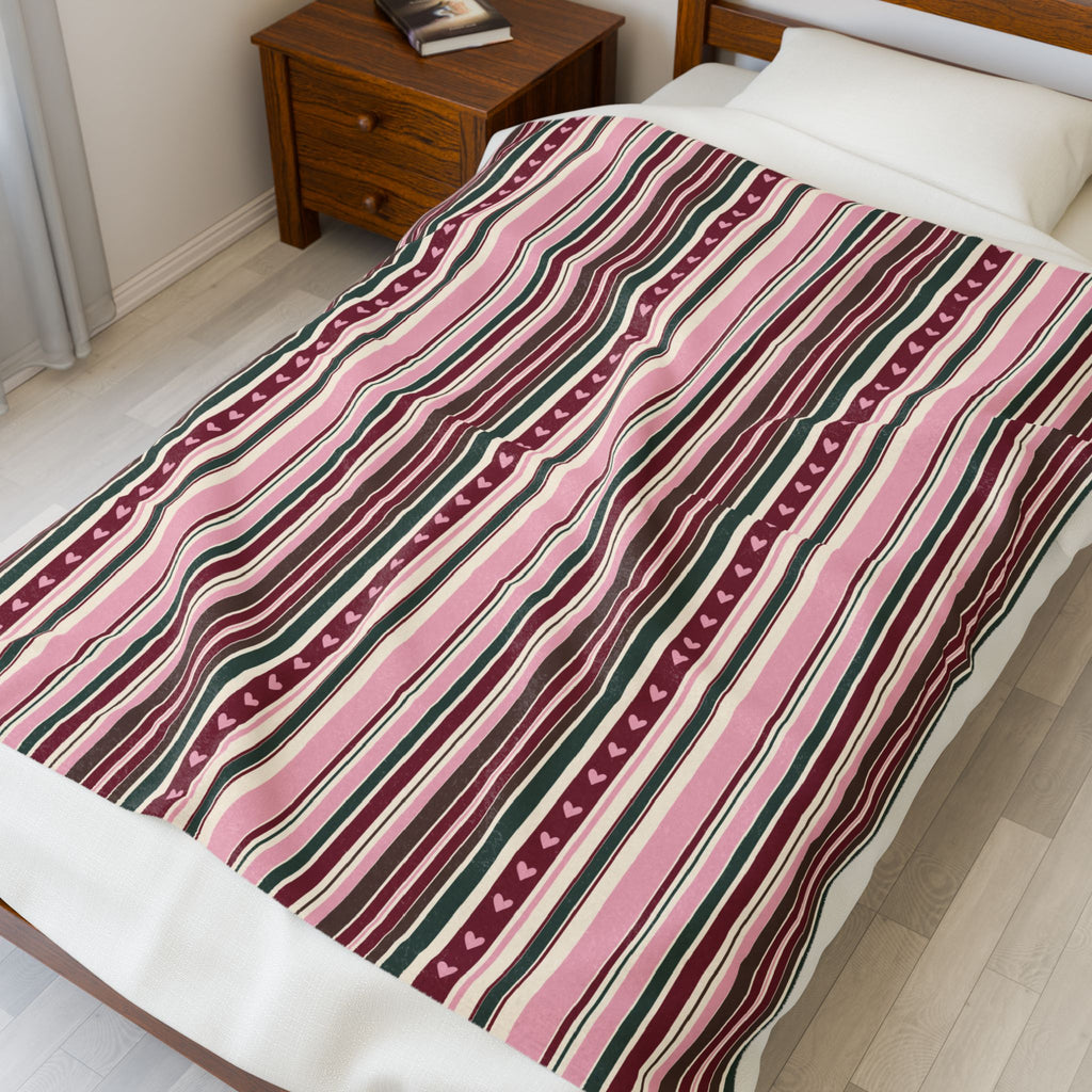 Valentine’s Day Striped Velveteen Plush Blanket