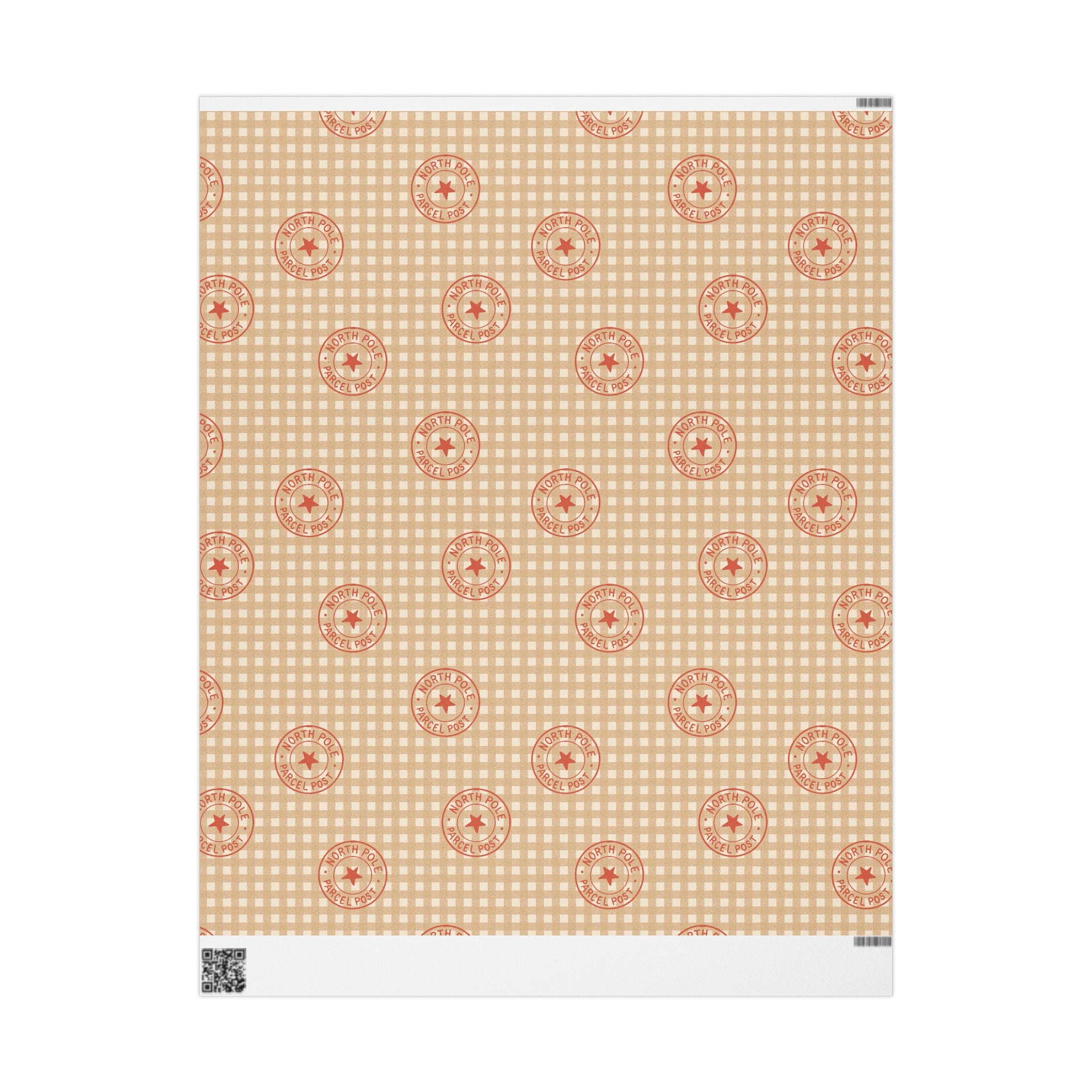 Country Gingham Wrapping Paper - Rustic Plaid Holiday Gift Wrap with Coral Stamped Star Accent