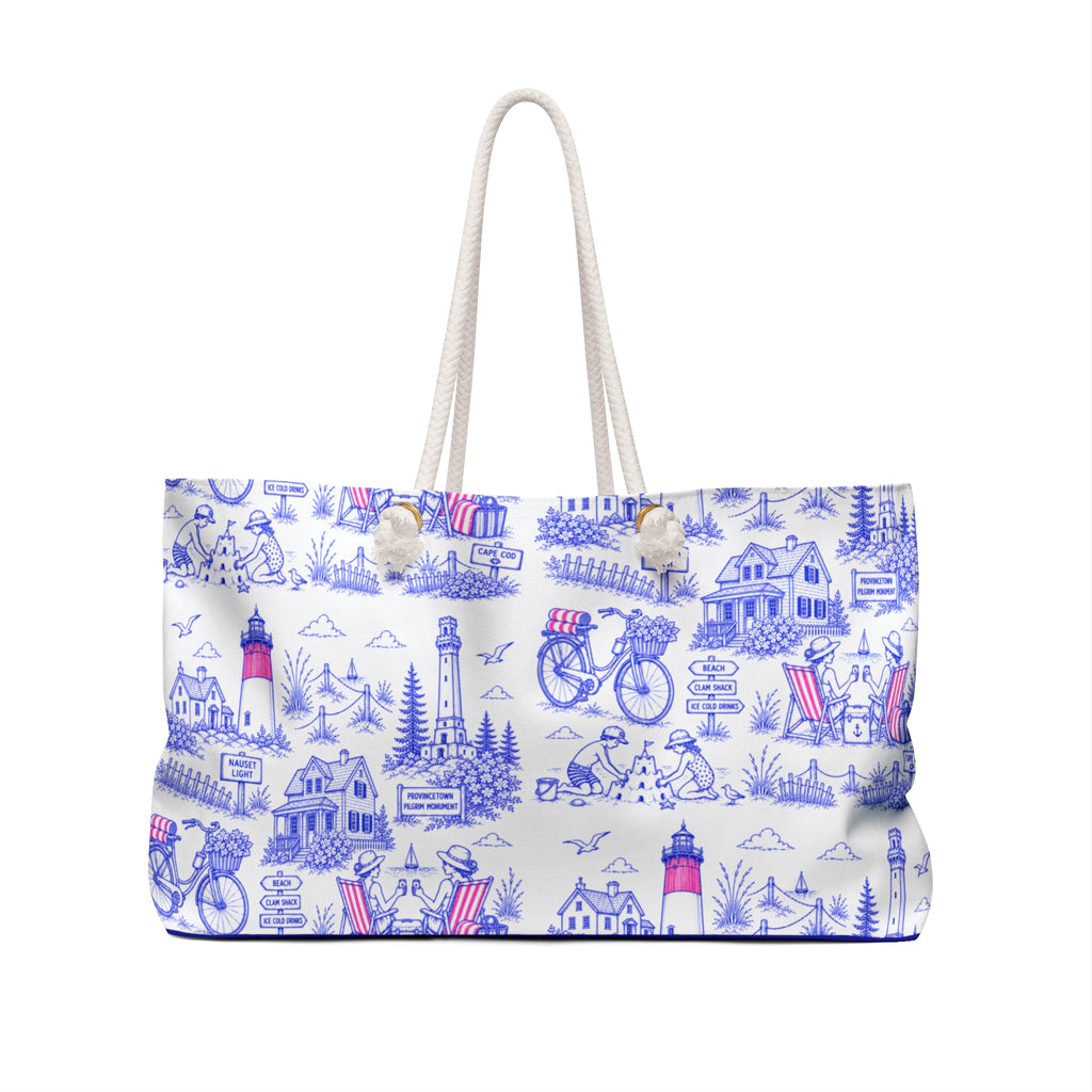 Nautical Cottage Weekender Bag – Blue Lighthouse & Bike Travel Tote
