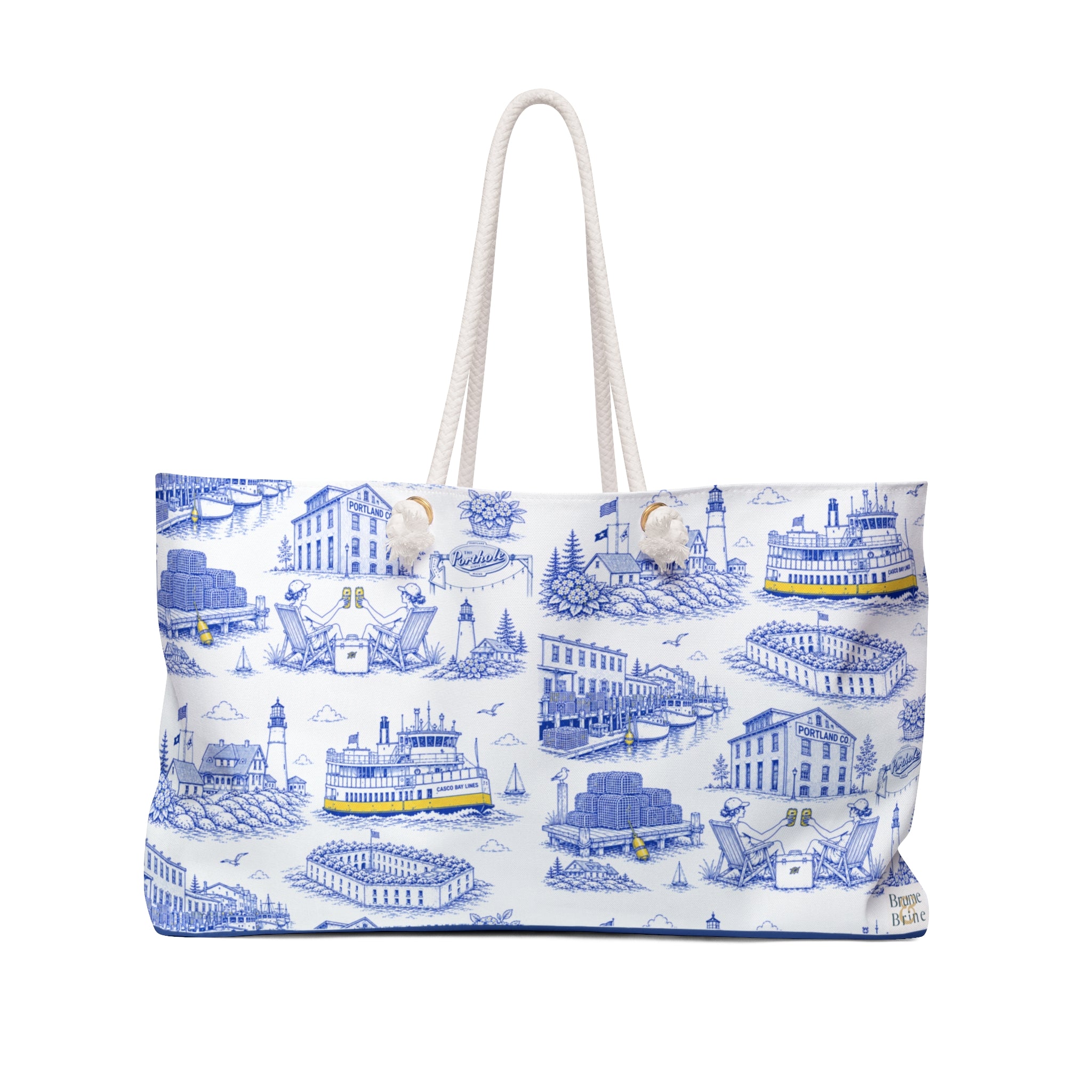 Copy of Portland Maine Beach Bag, Coastal Toile Tote Bag, Maine Travel Tote, New England Beach Tote, Preppy Summer Bag, Pool Tote, Cabana Tote