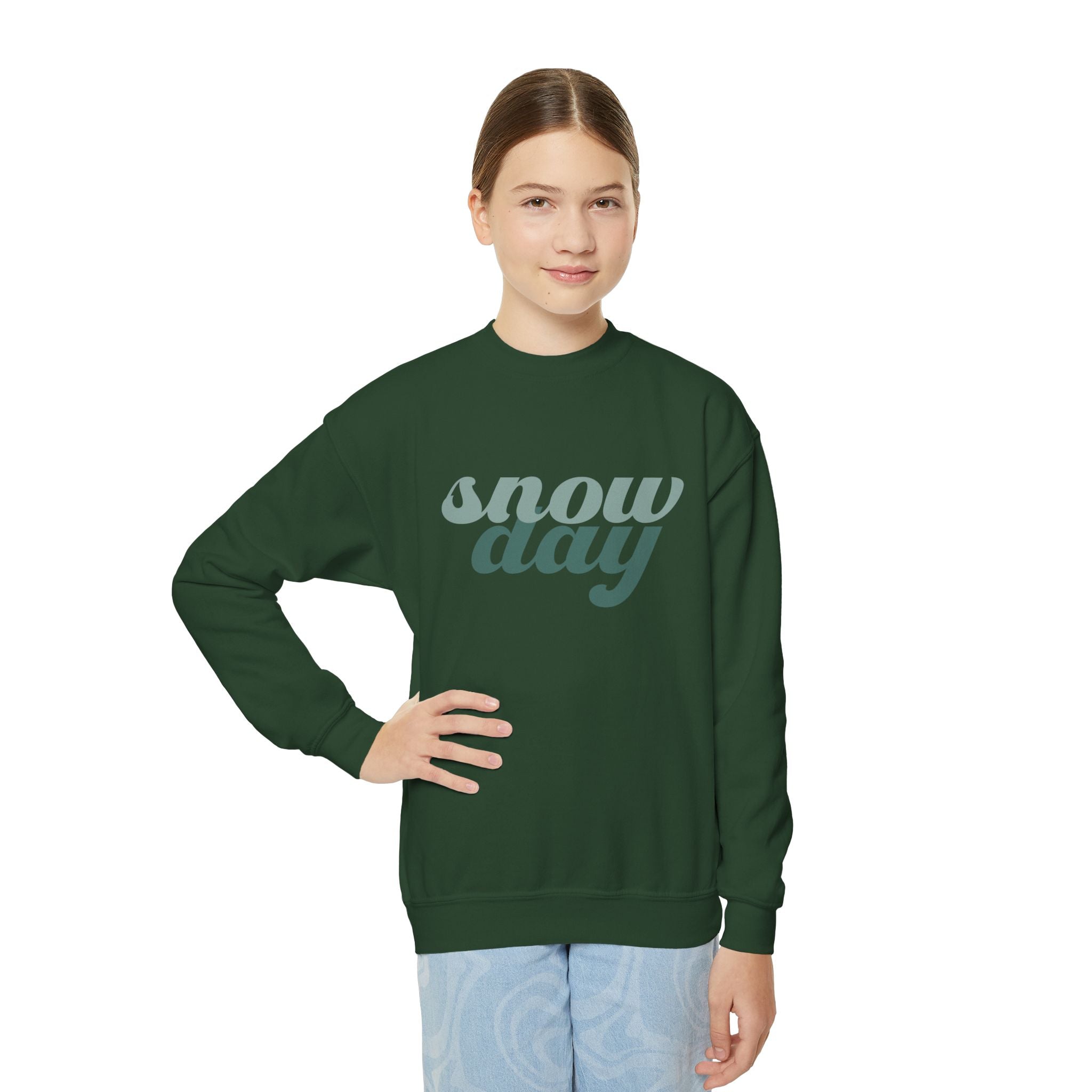 Snow Day Retro Script Youth Crewneck Sweatshirt