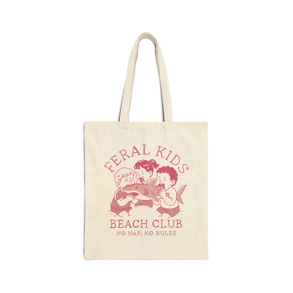 Feral Kids Beach Canvas Tote — “No Nap No Rules” in pink