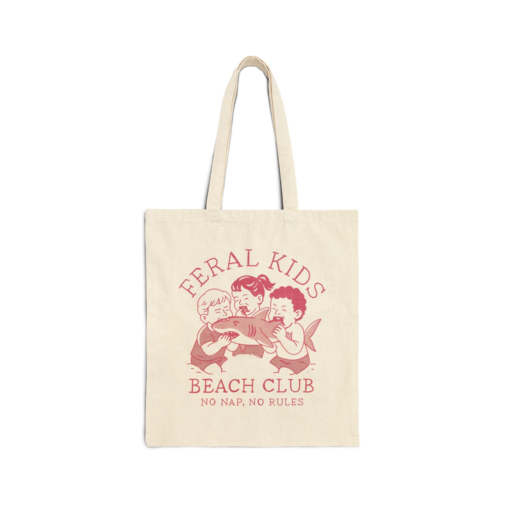 Feral Kids Beach Canvas Tote — “No Nap No Rules” in pink