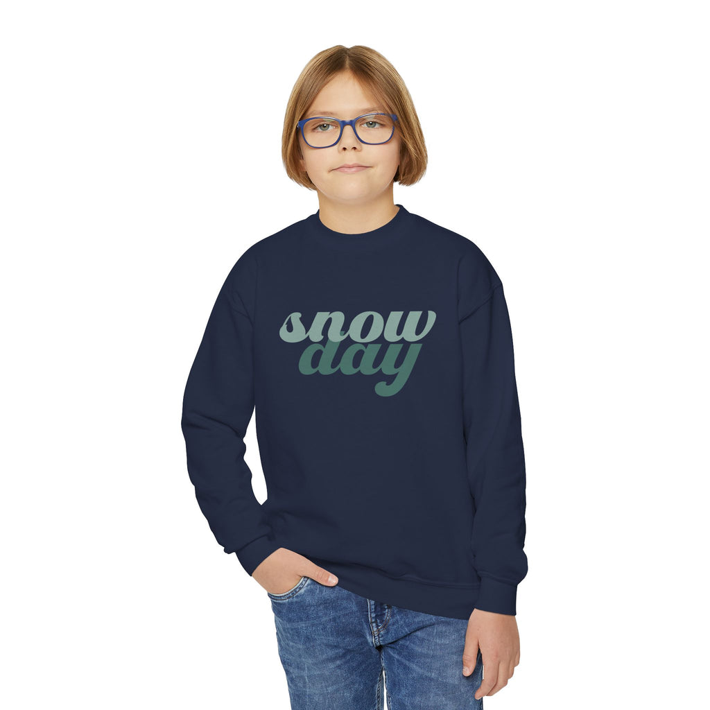 Snow Day Retro Script Youth Crewneck Sweatshirt