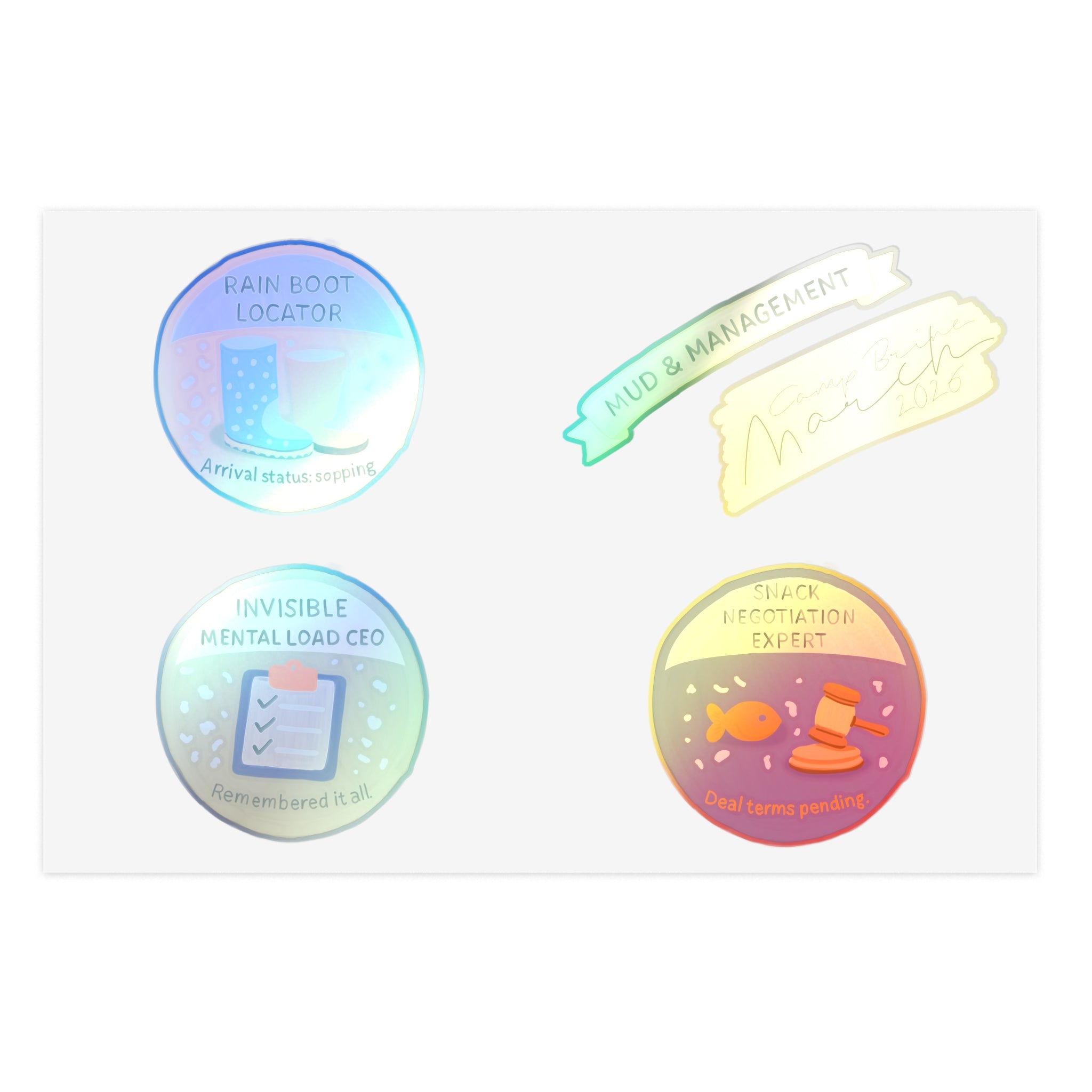 Quirky Achievement Sticker Sheet — Rain Boot Locator, Snack Negotiation Expert & More