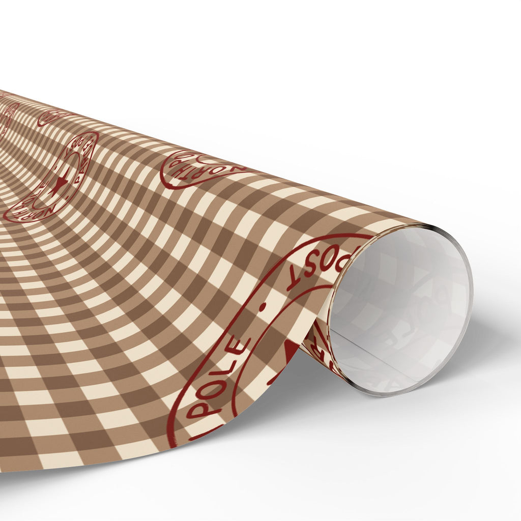 Country Gingham Wrapping Paper - Rustic Plaid Holiday Gift Wrap with Red Stamped Star Accent