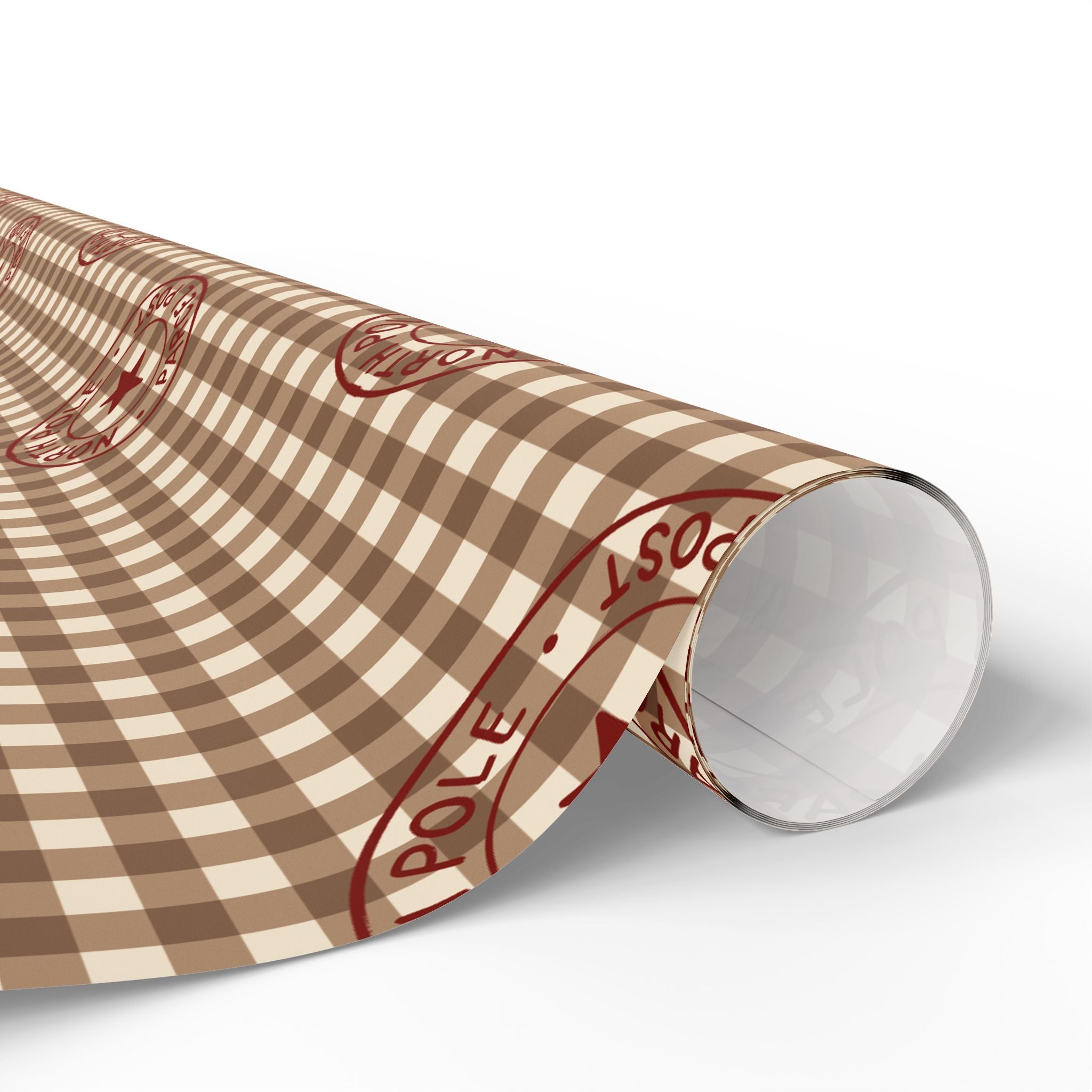 Country Gingham Wrapping Paper - Rustic Plaid Holiday Gift Wrap with Red Stamped Star Accent