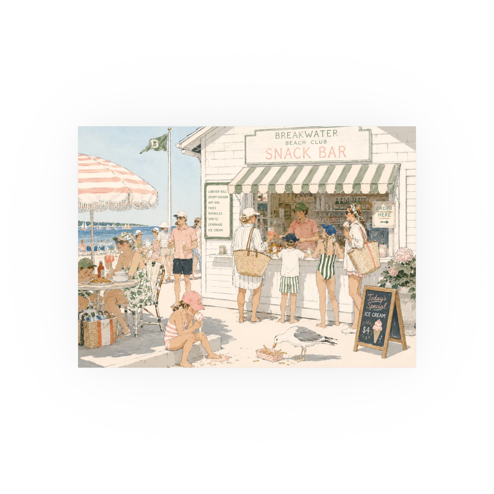 Beach Snack Bar Poster — Vintage Seaside Art Print (Satin or Archival Matte)