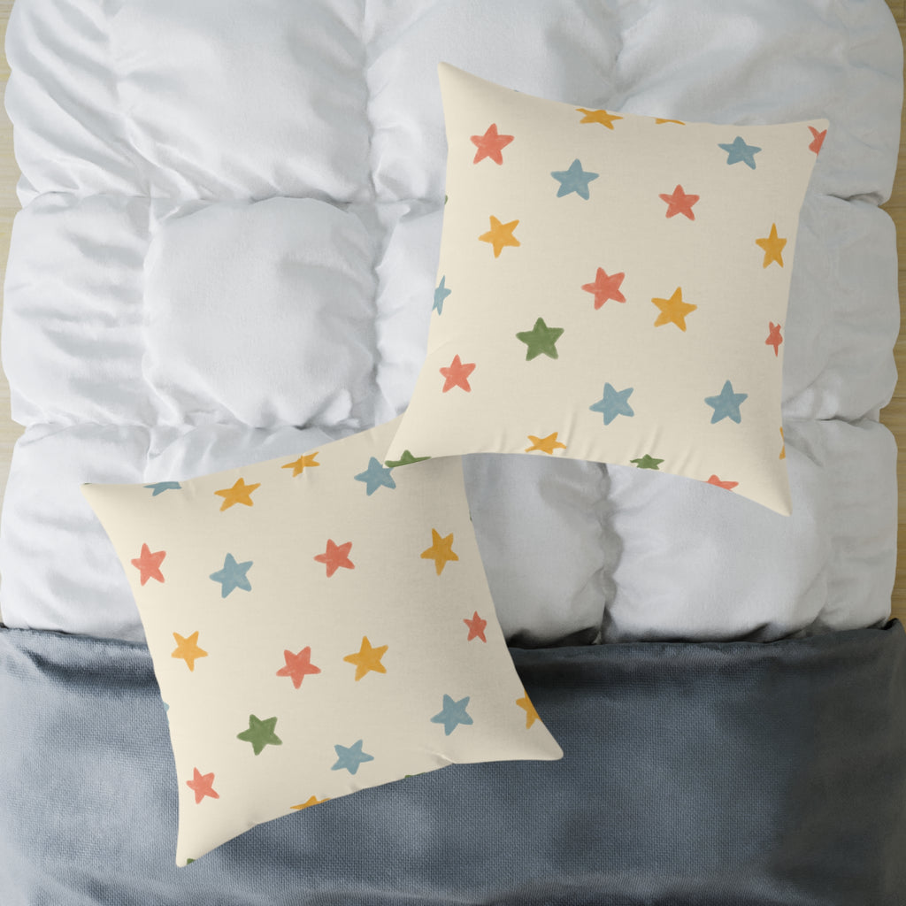 Vintage Playroom Star Pattern Square Pillow — Pastel Nursery Throw Cushion