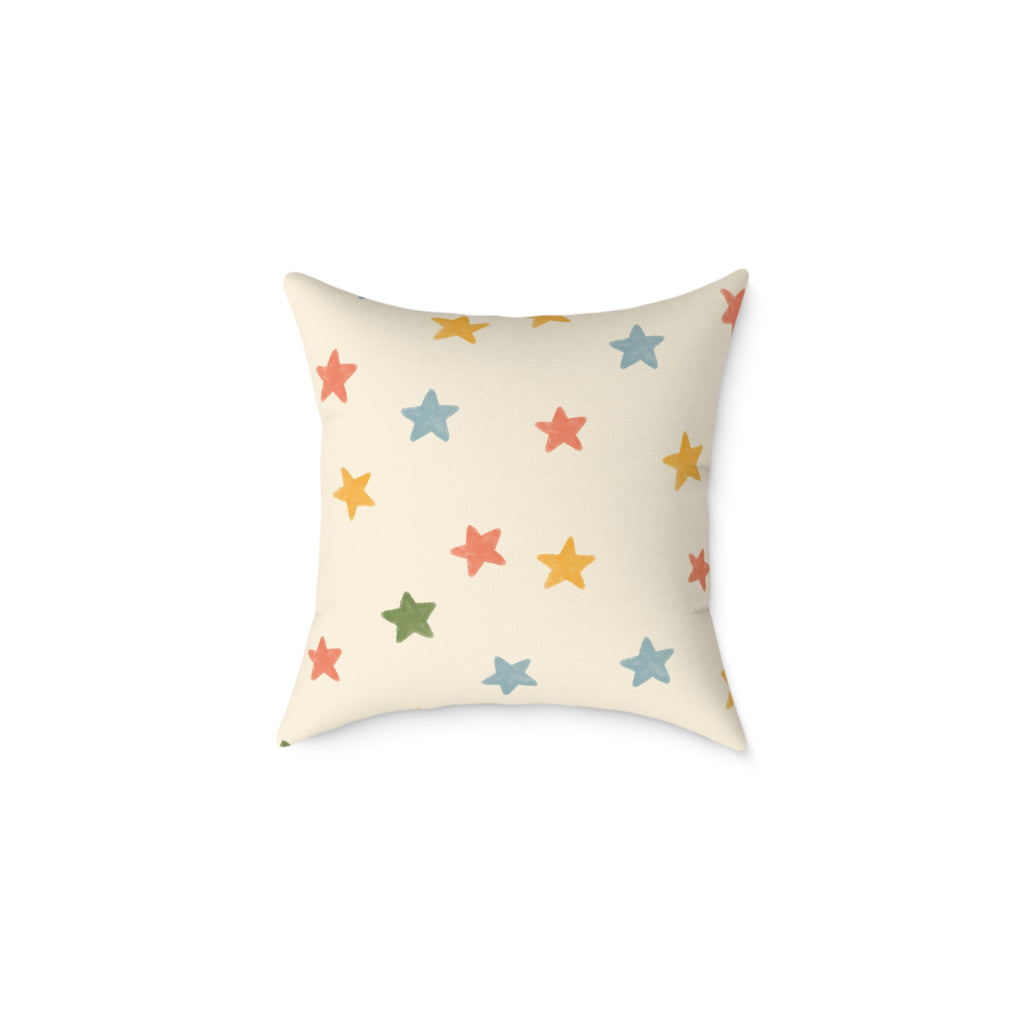 Vintage Playroom Star Pattern Square Pillow — Pastel Nursery Throw Cushion