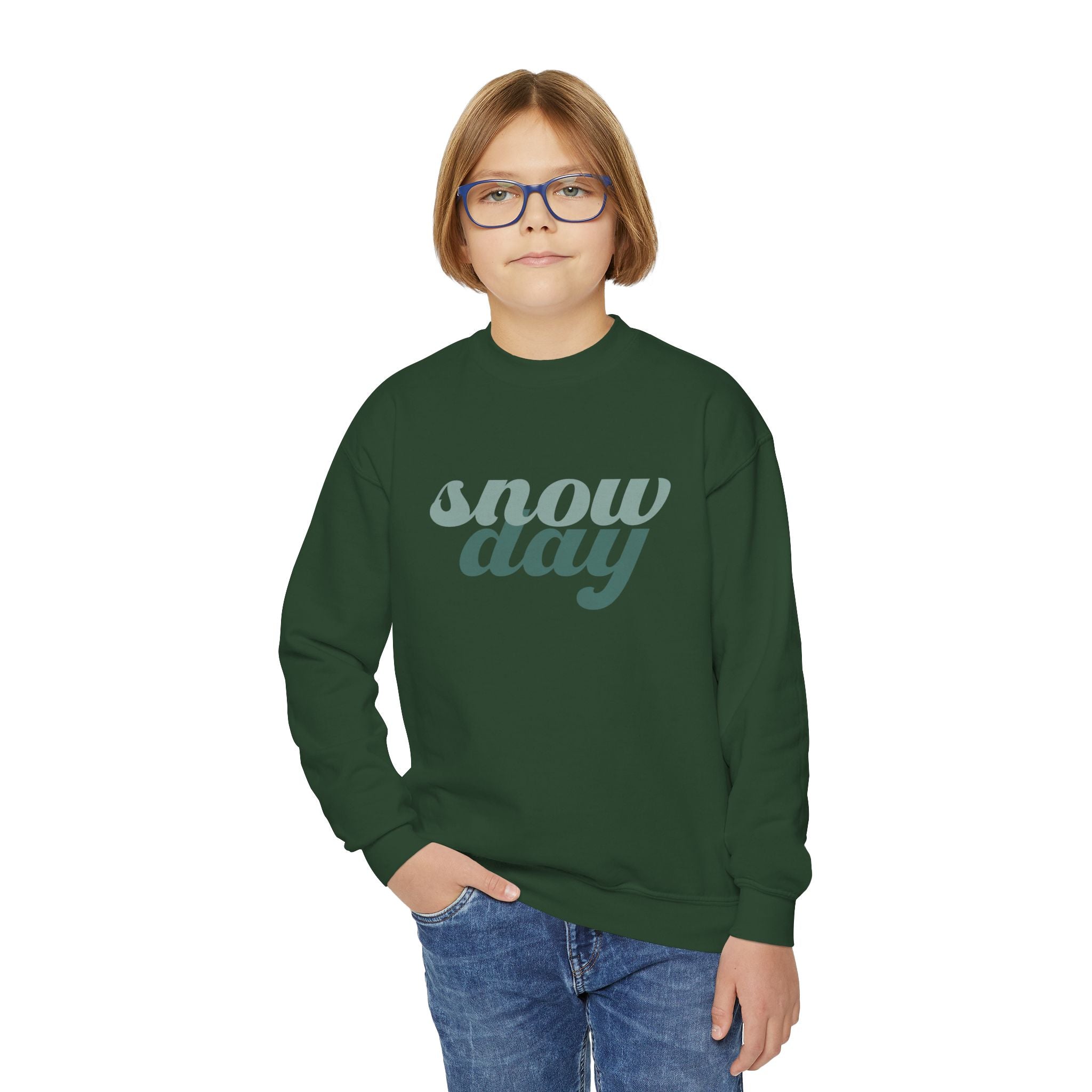 Snow Day Retro Script Youth Crewneck Sweatshirt