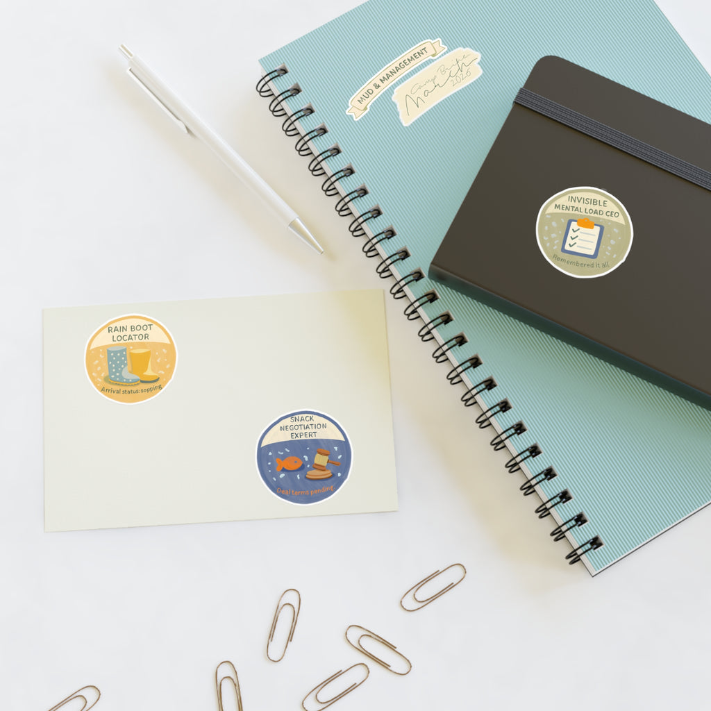 Quirky Achievement Sticker Sheet — Rain Boot Locator, Snack Negotiation Expert & More