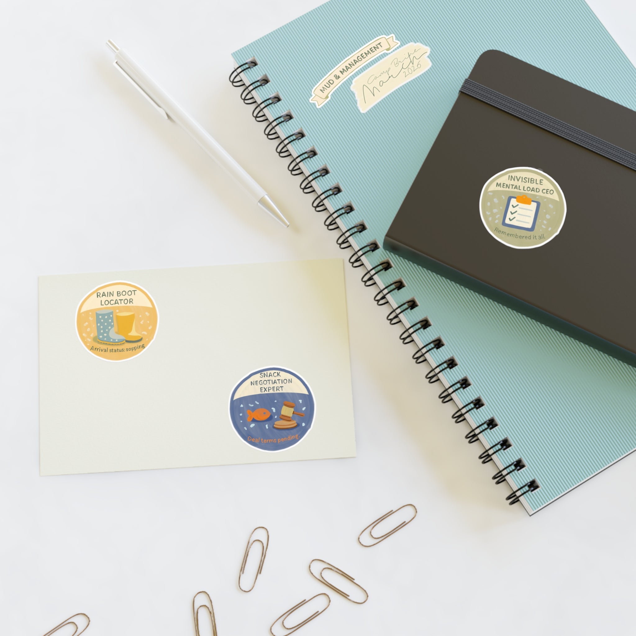 Quirky Achievement Sticker Sheet — Rain Boot Locator, Snack Negotiation Expert & More