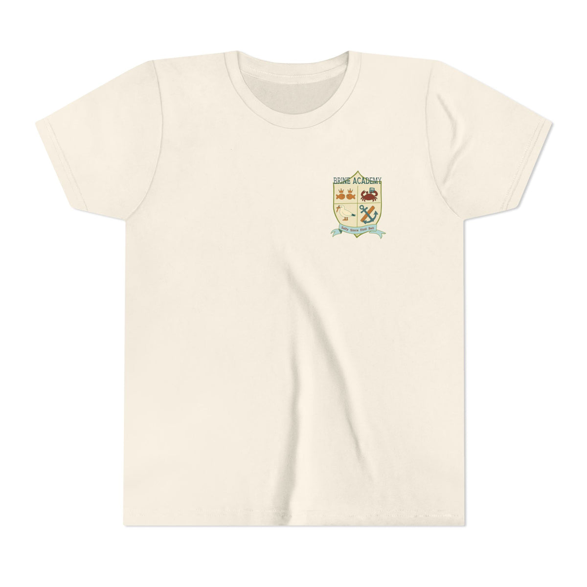 Youth Tee — "Salty Since First Bell" Brine Academy Crest School Spirit Shirt
