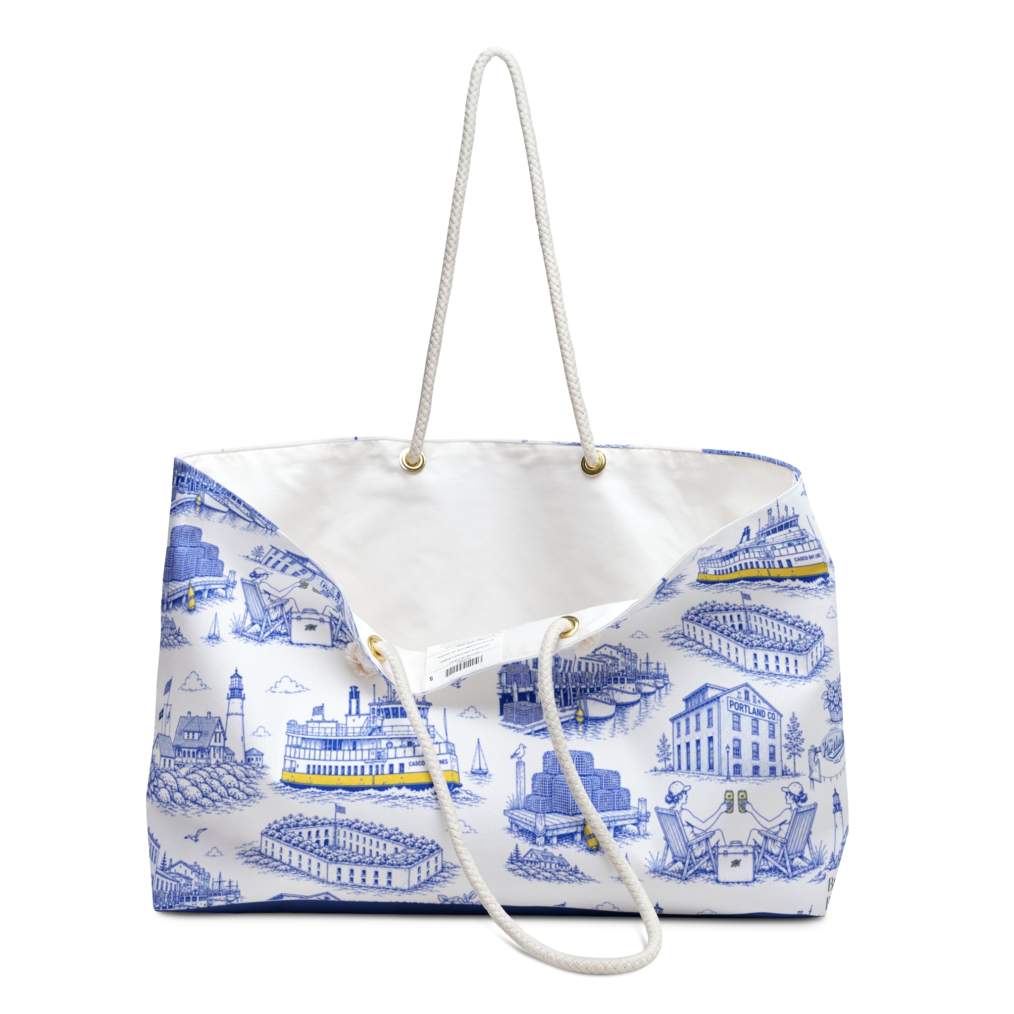 Copy of Portland Maine Beach Bag, Coastal Toile Tote Bag, Maine Travel Tote, New England Beach Tote, Preppy Summer Bag, Pool Tote, Cabana Tote