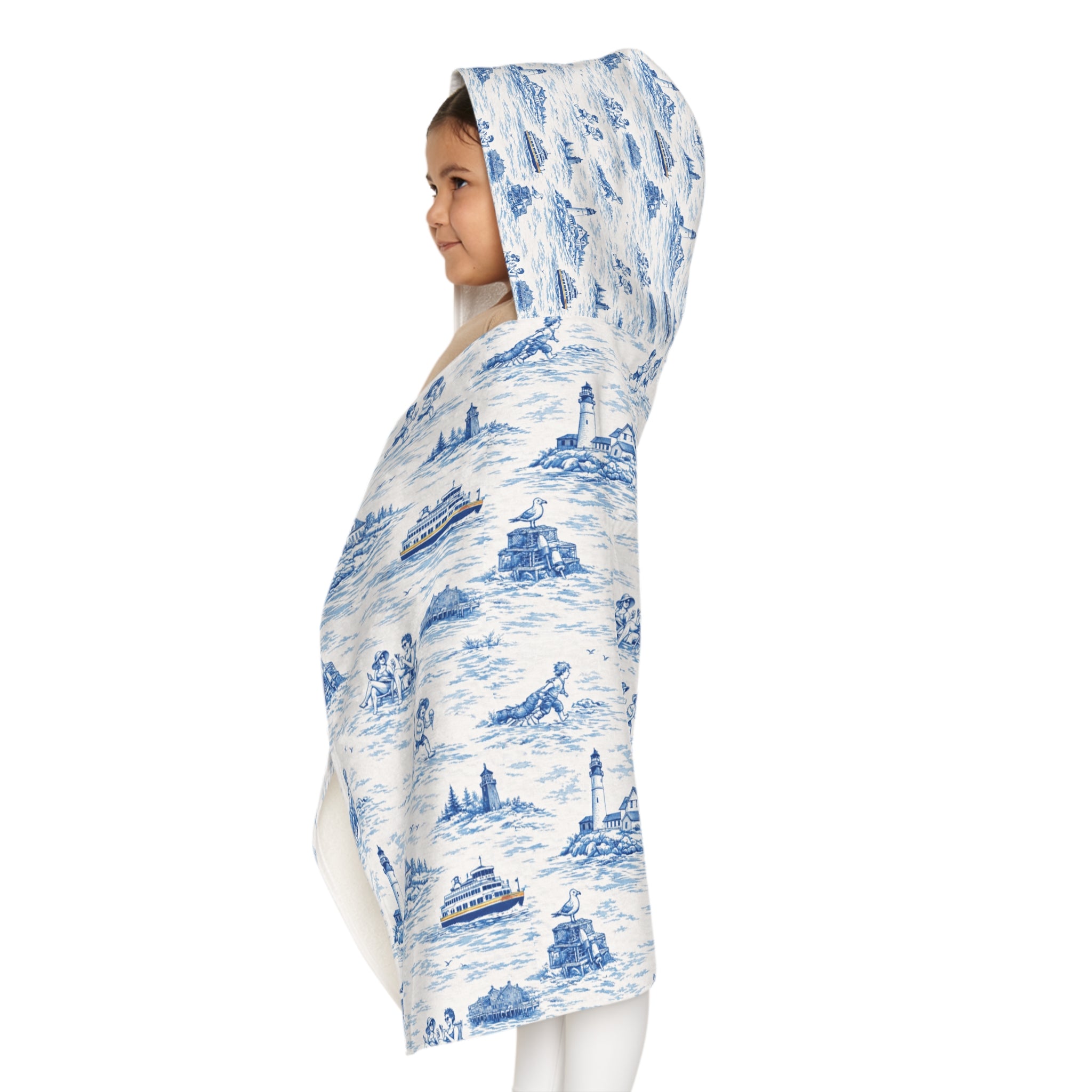 Hooded Beach Towel Portland ME, Coastal Toile Hooded Towel, Kids Poncho Towel, Preppy Kids Beach Cover Up, Summer Pool Towel