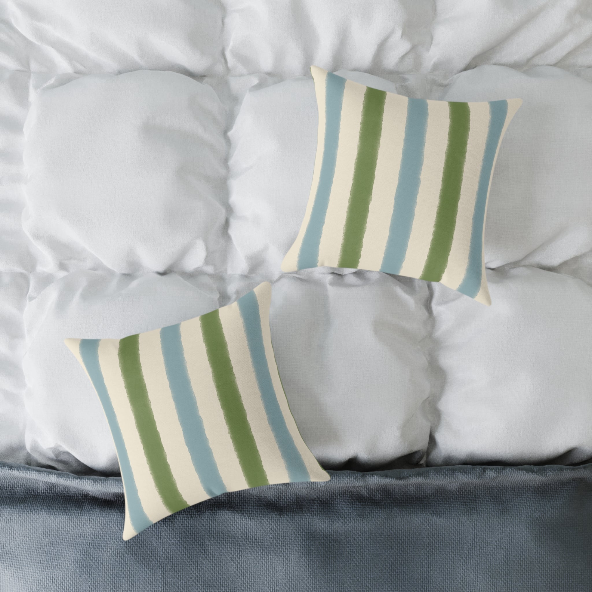 Vintage Playroom Stripe Pattern Square Pillow — Pastel Nursery Throw Cushion