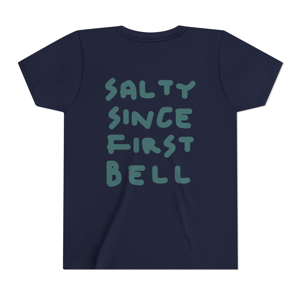 Youth Tee — "Salty Since First Bell" Brine Academy Crest School Spirit Shirt