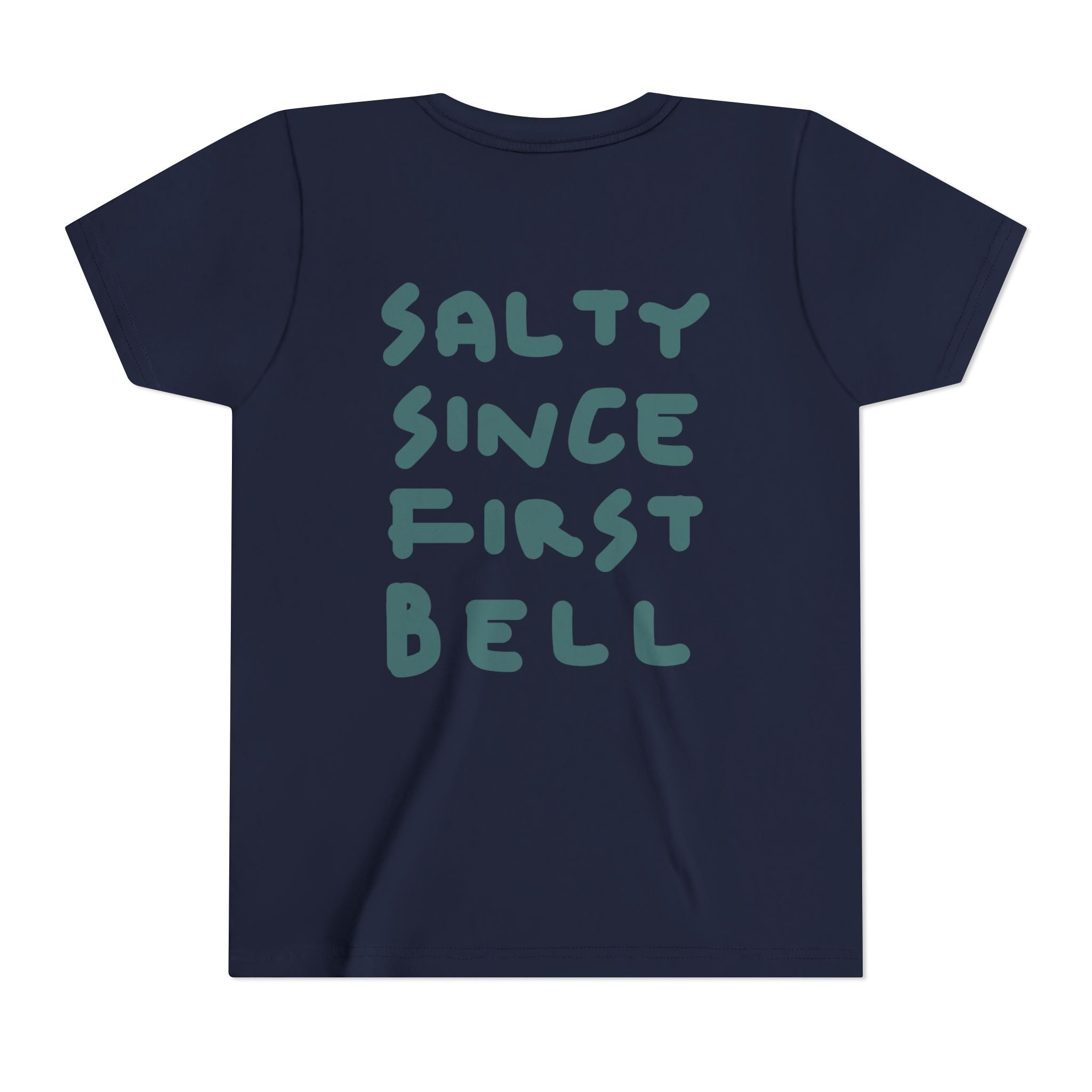 Youth Tee — "Salty Since First Bell" Brine Academy Crest School Spirit Shirt
