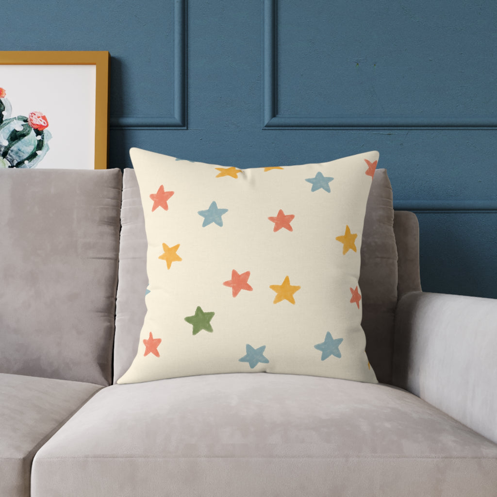 Vintage Playroom Star Pattern Square Pillow — Pastel Nursery Throw Cushion