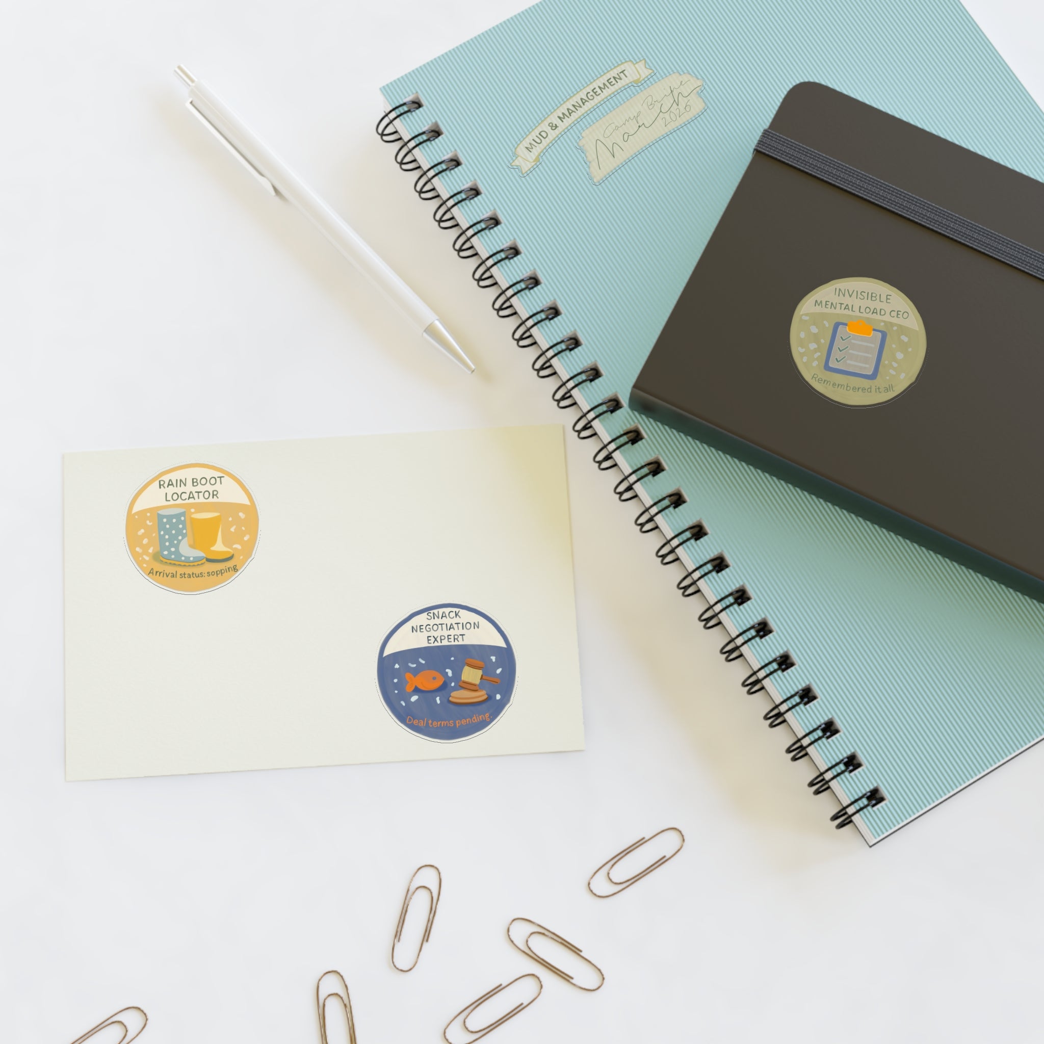 Quirky Achievement Sticker Sheet — Rain Boot Locator, Snack Negotiation Expert & More