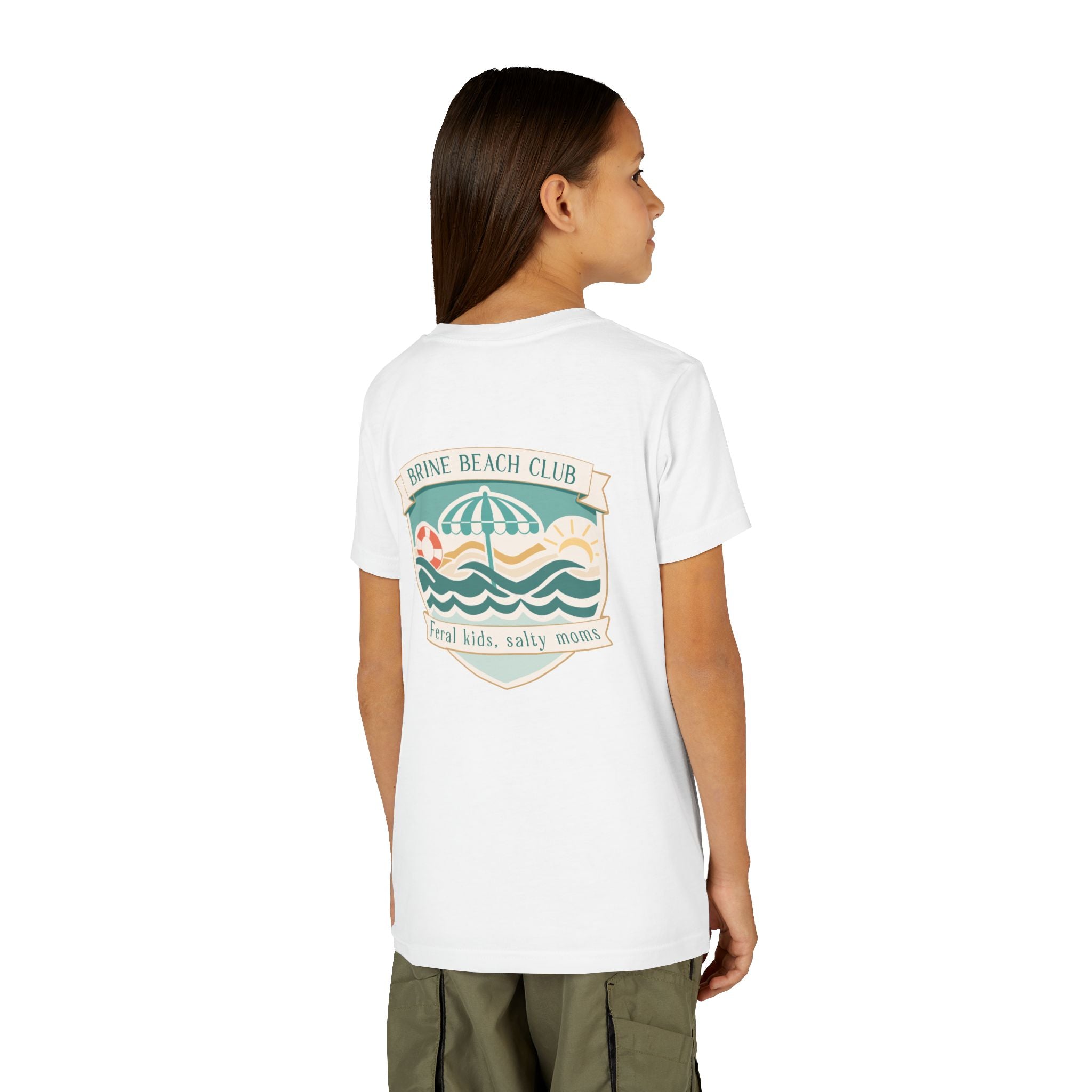 Brine Beach Club Youth Tee – ‘Feral Kids, Salty Moms’ Umbrella Beach T‑Shirt