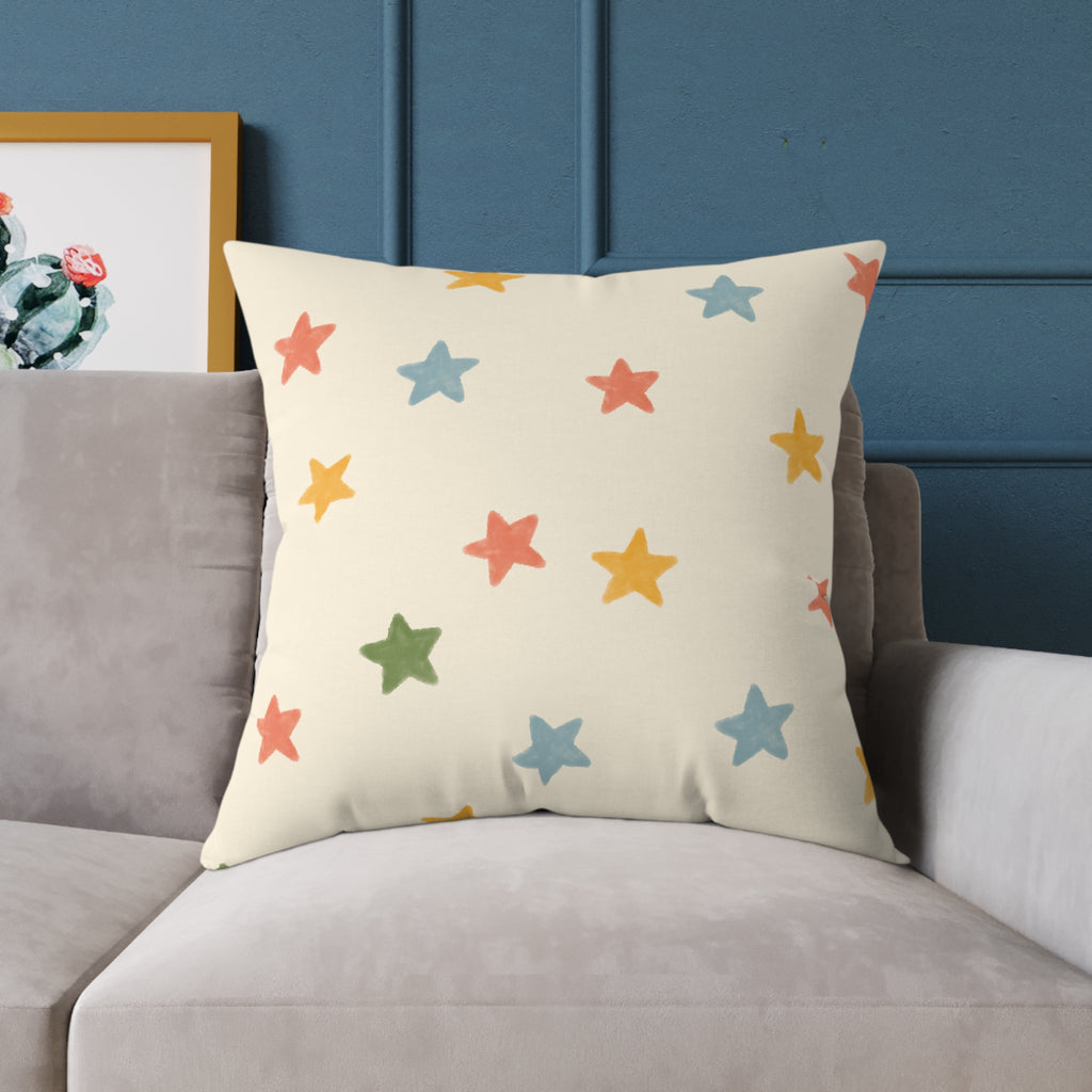 Vintage Playroom Star Pattern Square Pillow — Pastel Nursery Throw Cushion