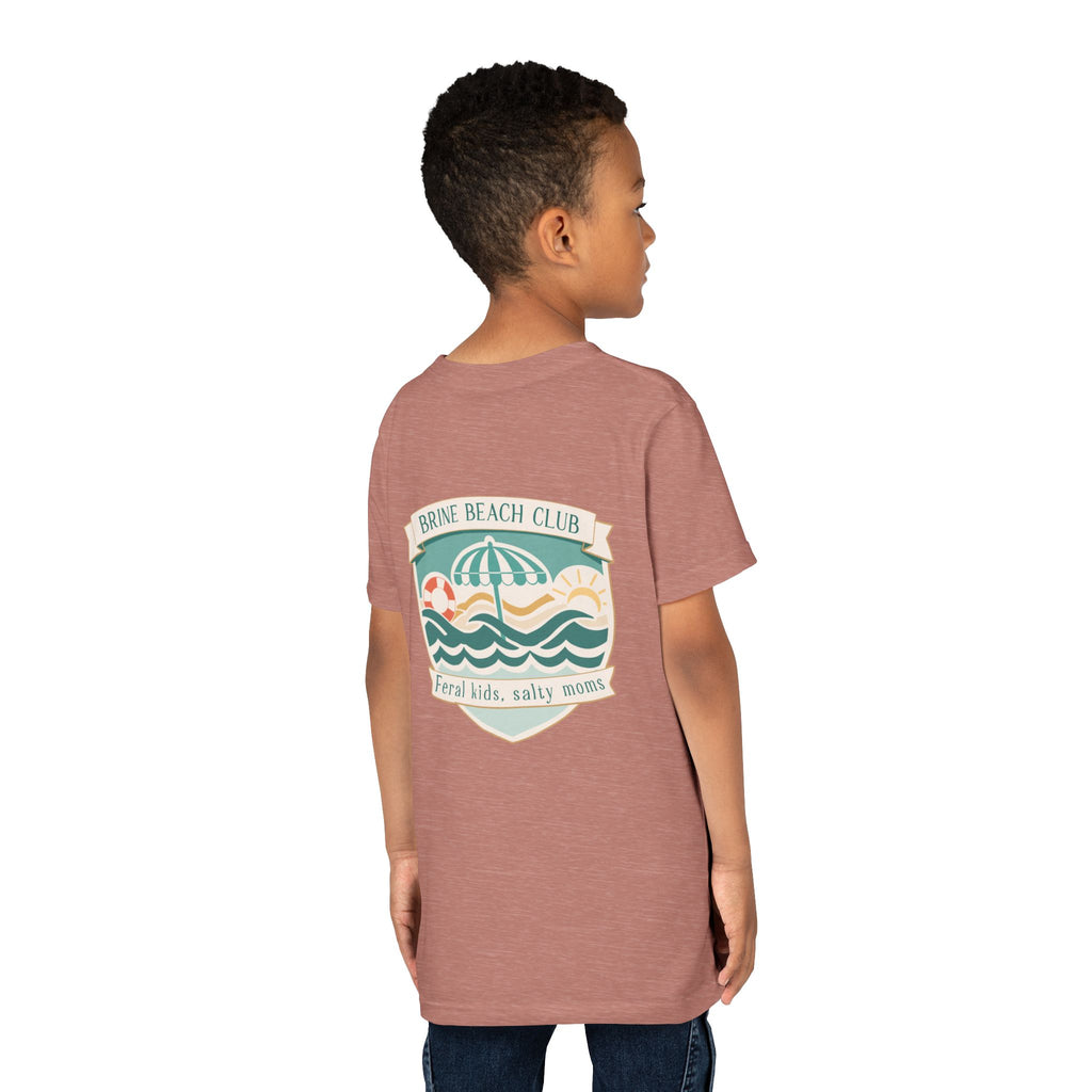 Brine Beach Club Youth Tee – ‘Feral Kids, Salty Moms’ Umbrella Beach T‑Shirt