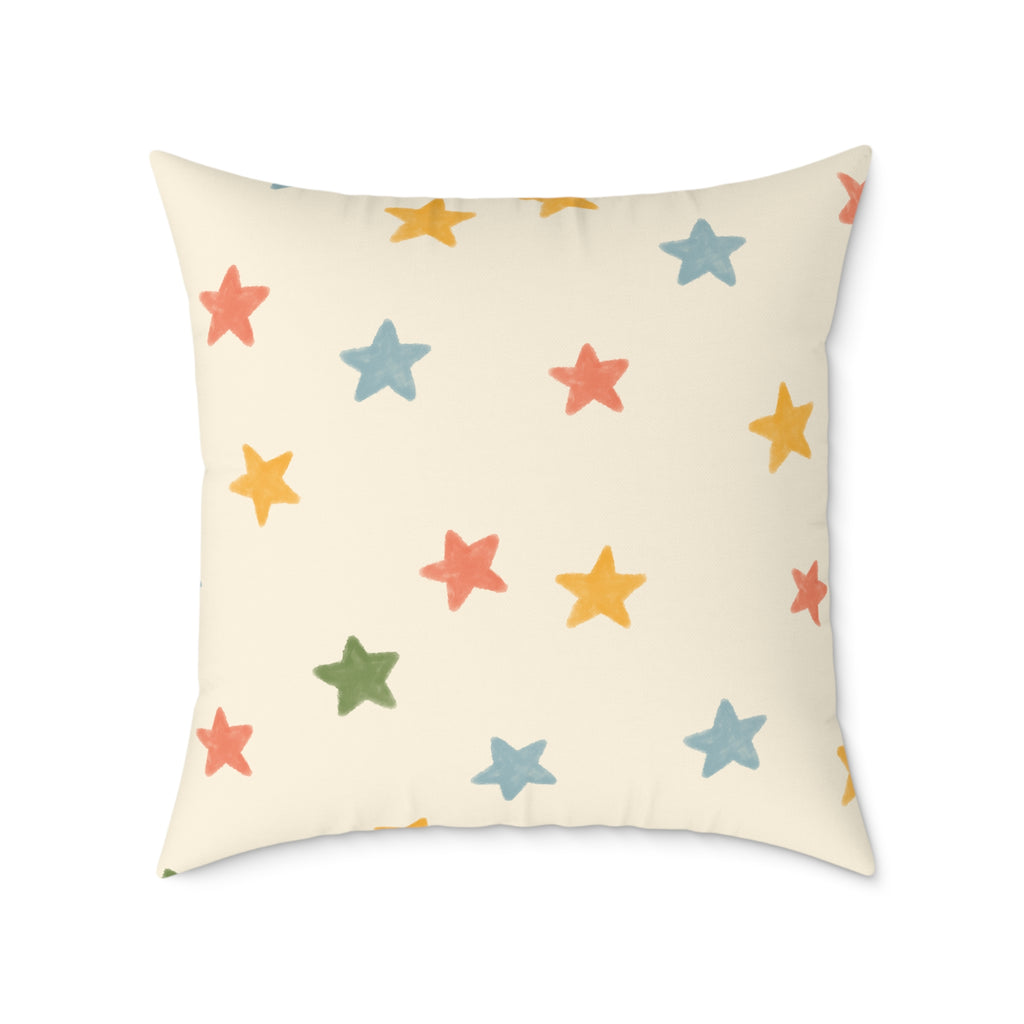 Vintage Playroom Star Pattern Square Pillow — Pastel Nursery Throw Cushion