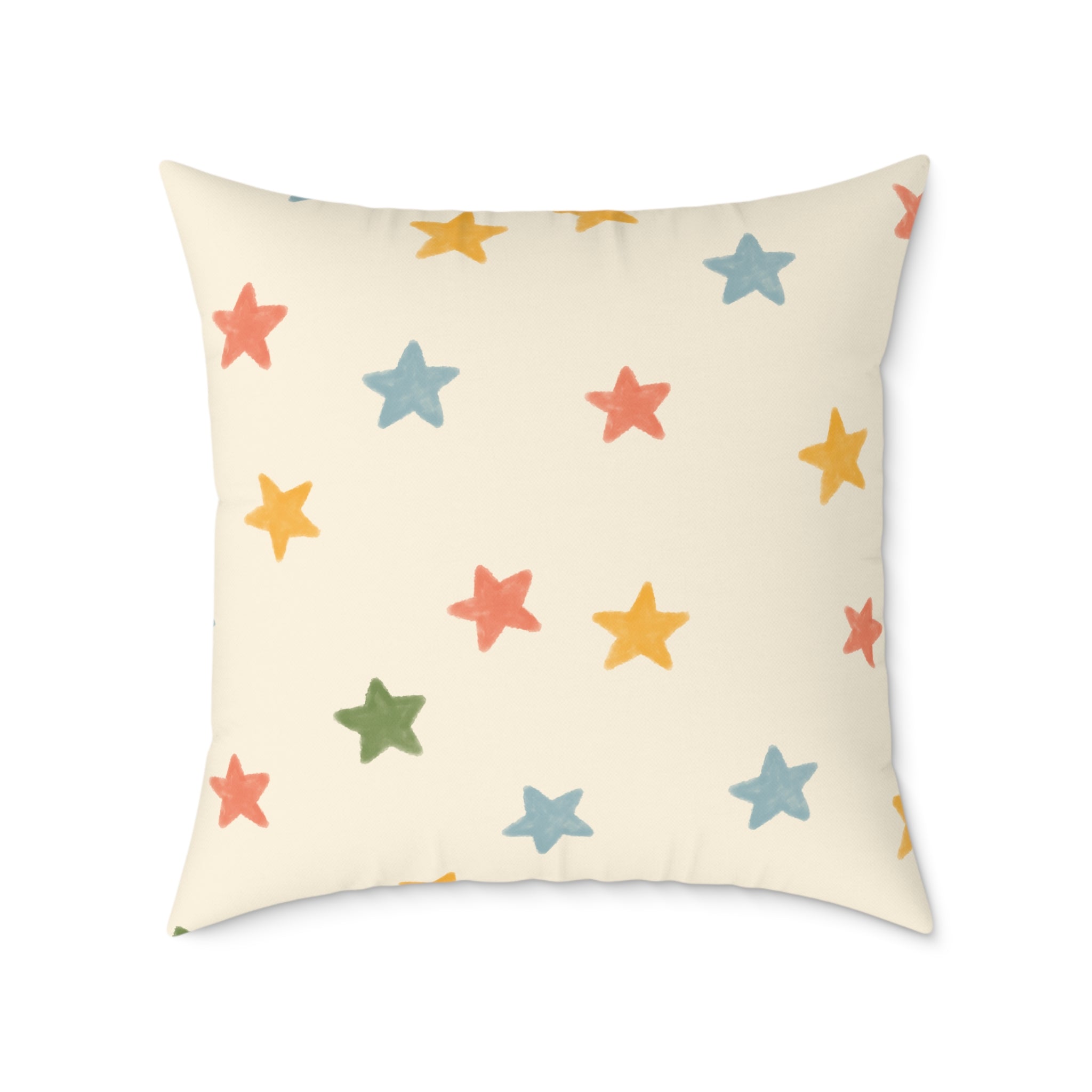 Vintage Playroom Star Pattern Square Pillow — Pastel Nursery Throw Cushion