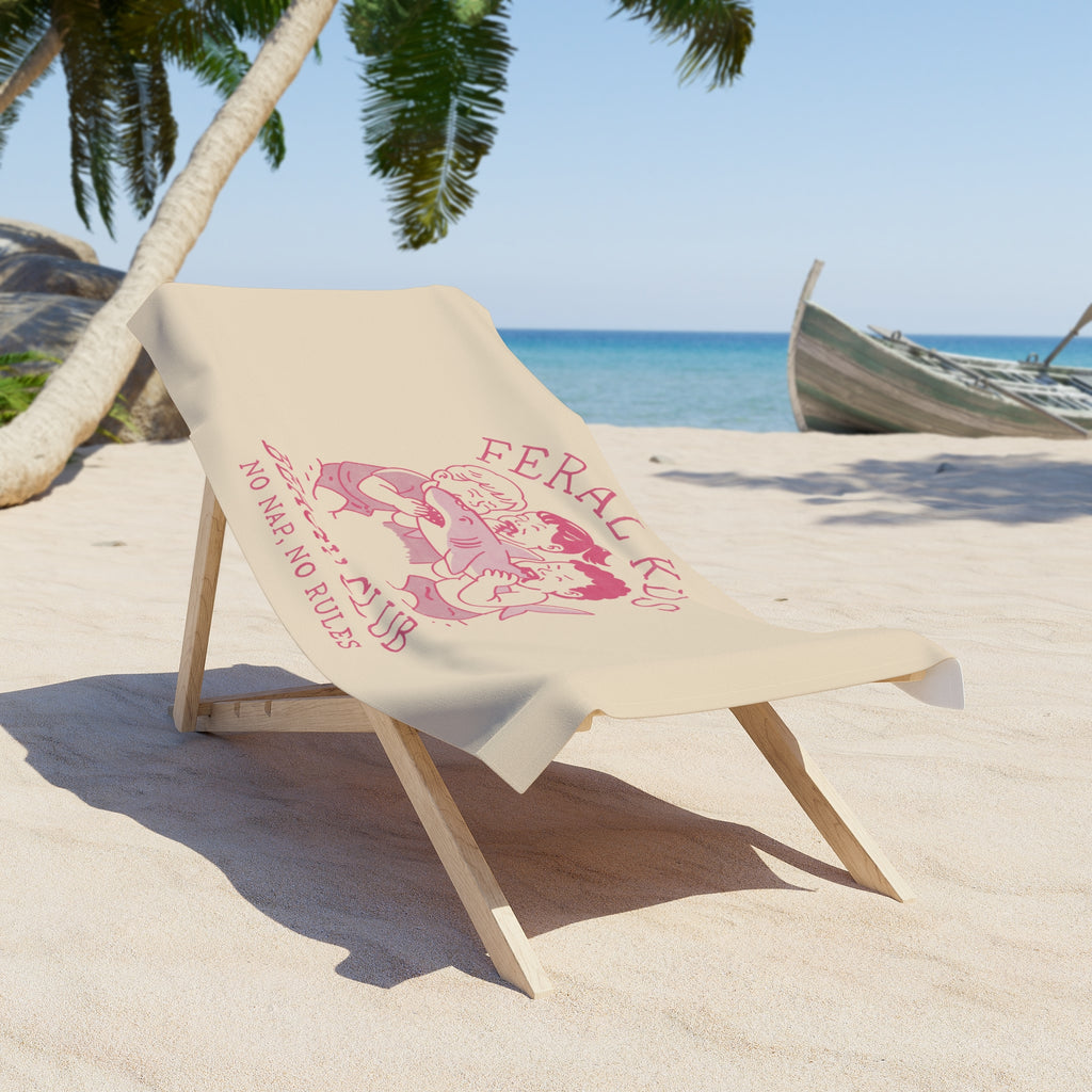 Feral Kids Beach Towel — "Beach Club: No Nap, No Rules" Vintage Surf Towel, Pink