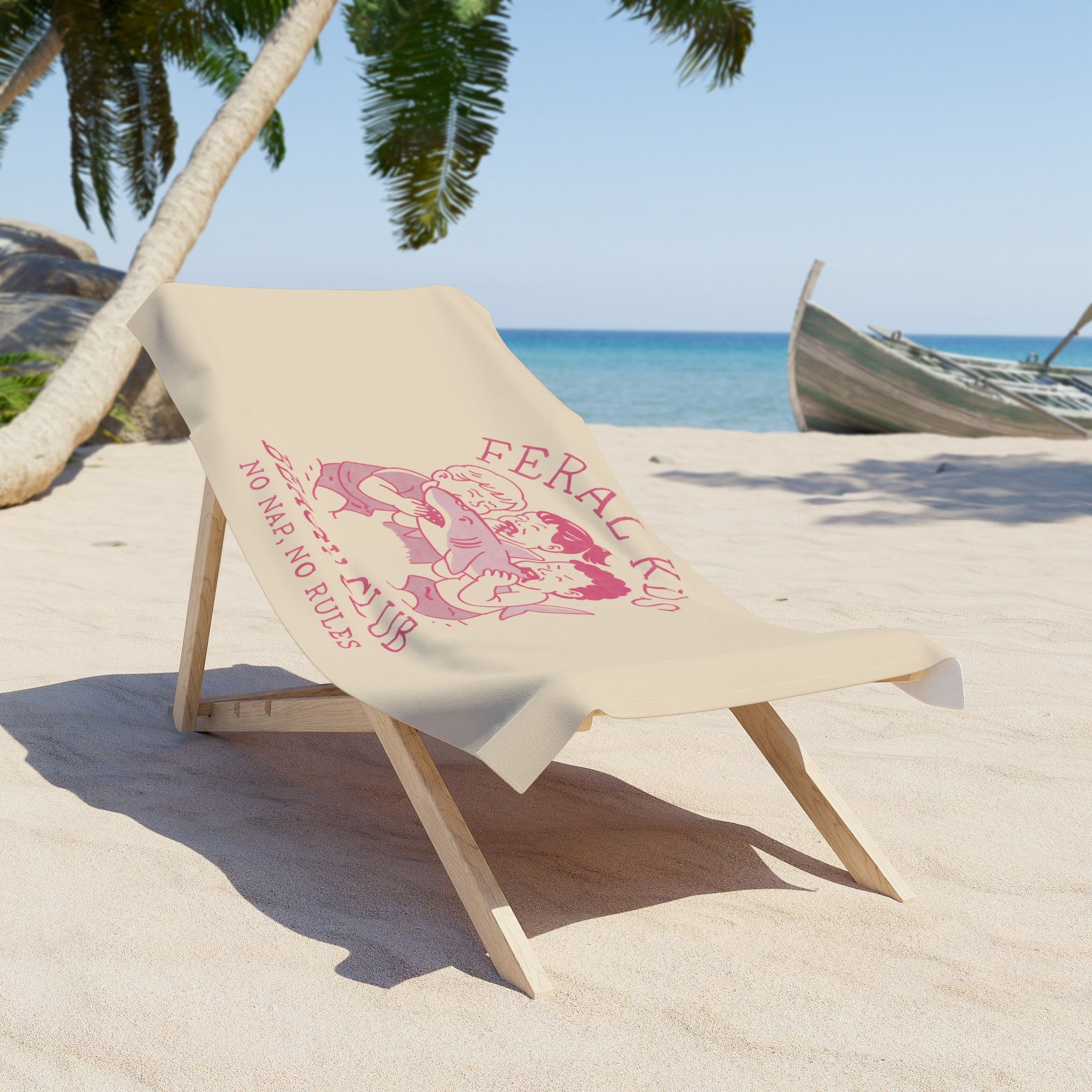 Feral Kids Beach Towel — "Beach Club: No Nap, No Rules" Vintage Surf Towel, Pink