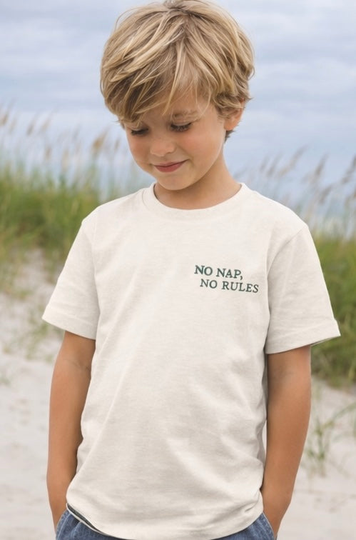 Feral Kids Beach Club Youth Tee – No Nap No Rules Kids Graphic Shirt