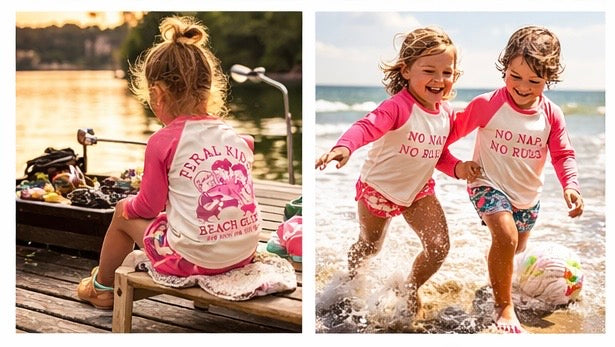 Feral Kids Beach Club Kids Rash Guard – No Nap No Rules Long Sleeve Swim Shirt