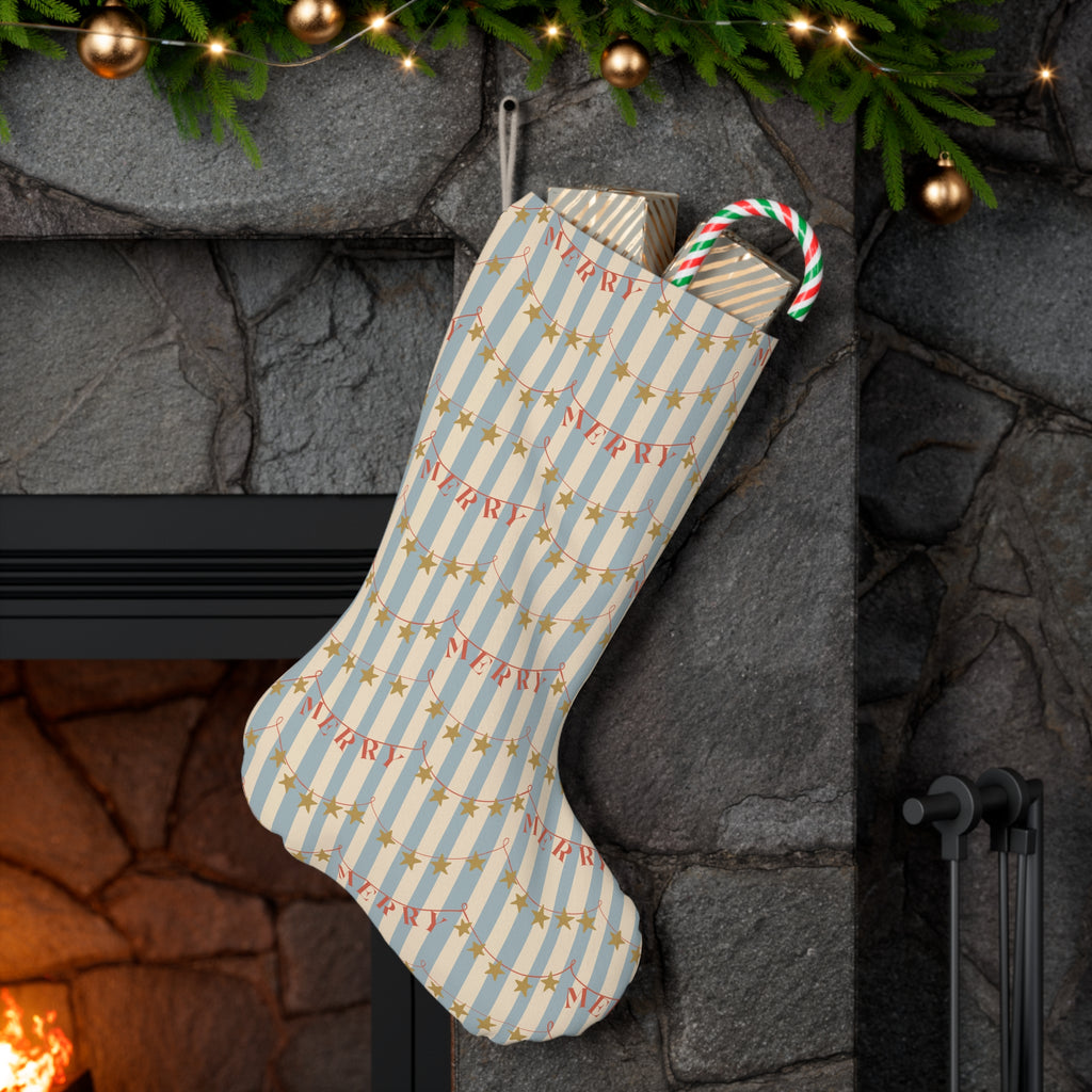 Vintage Star Garland Santa Stocking – Christmas Stocking
