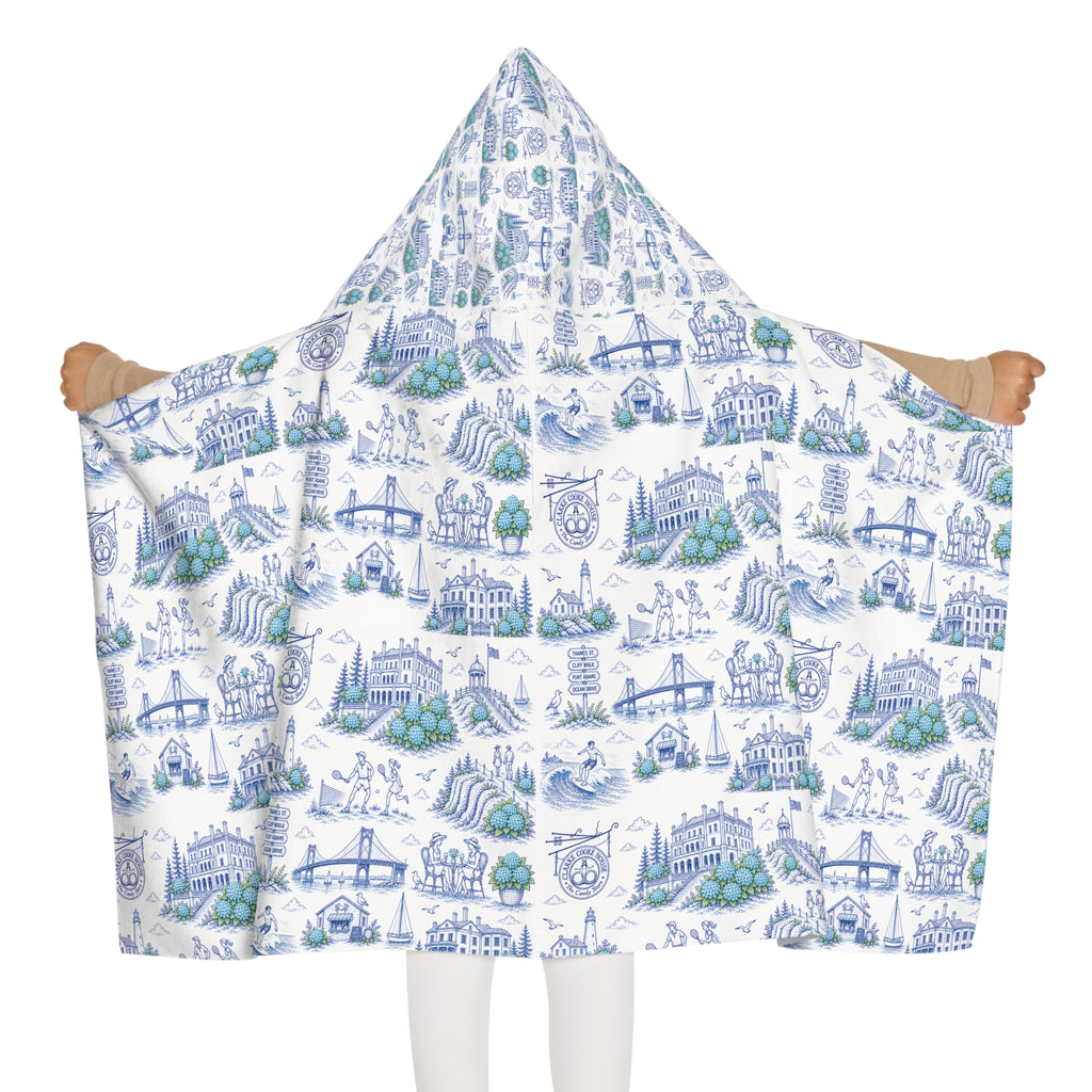 Kids Hooded Beach Towel Newport RI, Coastal Toile Hooded Towel, Kids Poncho Towel, Preppy Kids Beach Cover Up, Summer Pool Towel