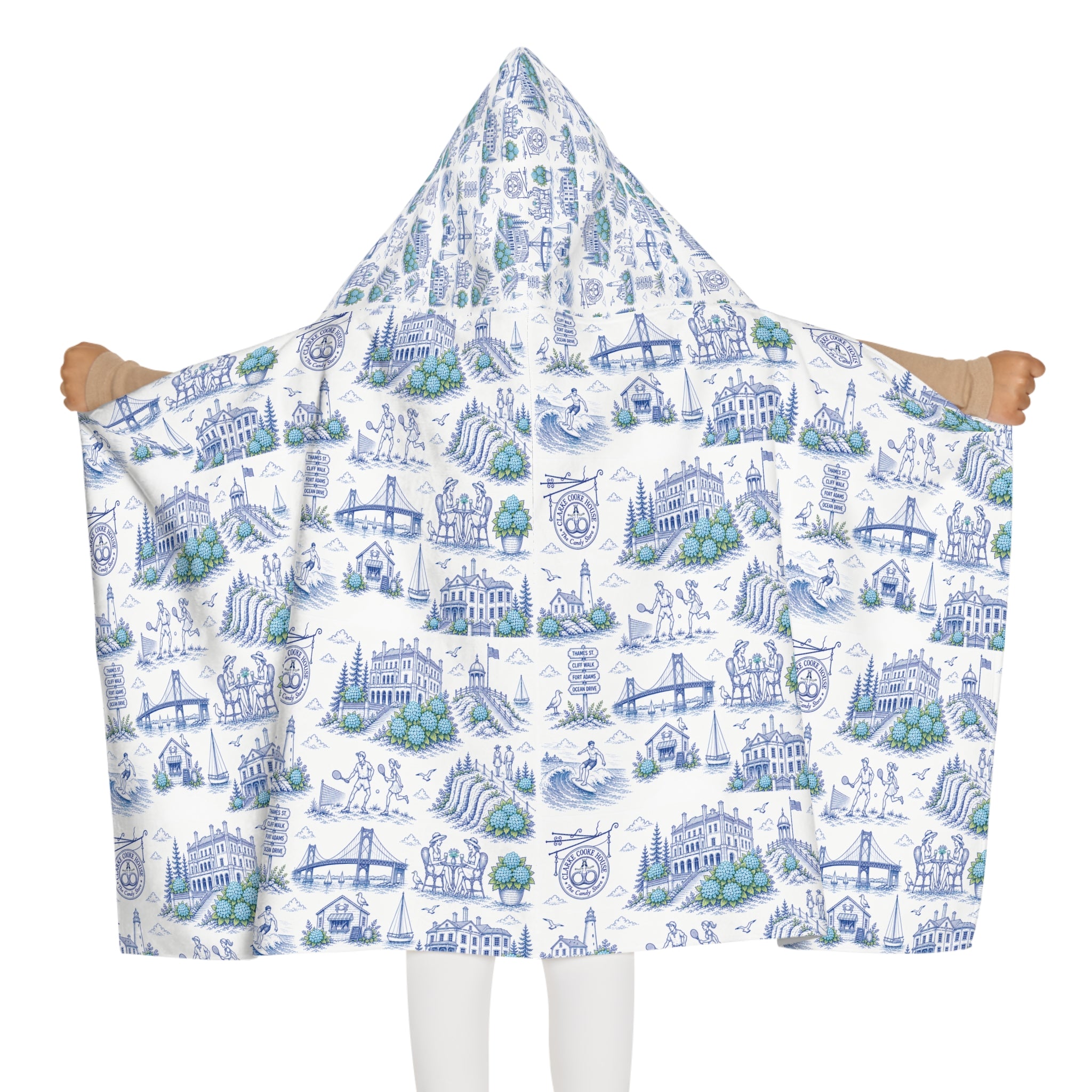 Kids Hooded Beach Towel Newport RI, Coastal Toile Hooded Towel, Kids Poncho Towel, Preppy Kids Beach Cover Up, Summer Pool Towel