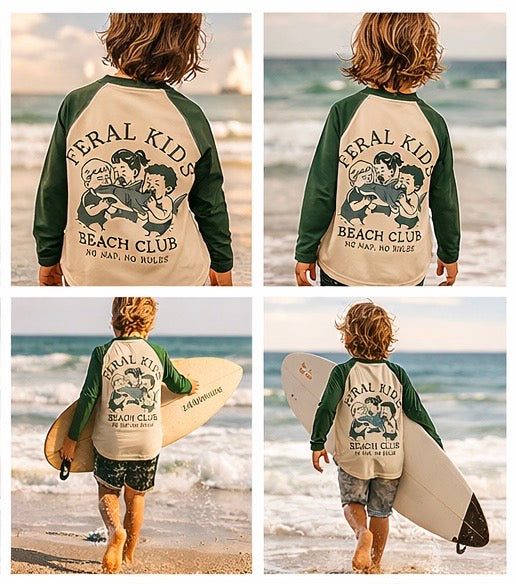 Feral Kids Beach Club Kids Rash Guard – No Nap No Rules Long Sleeve Swim Shirt