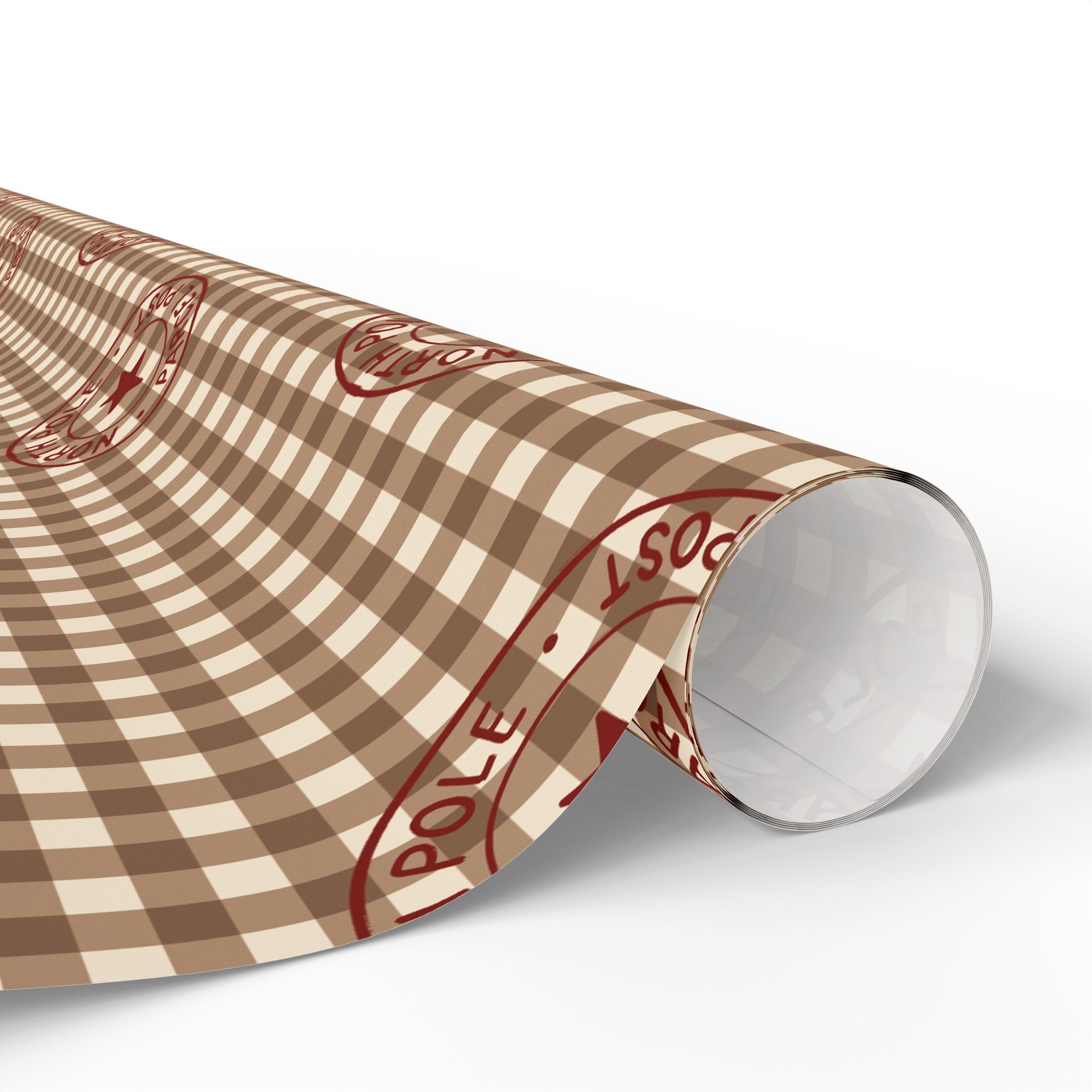 Country Gingham Wrapping Paper - Rustic Plaid Holiday Gift Wrap with Red Stamped Star Accent