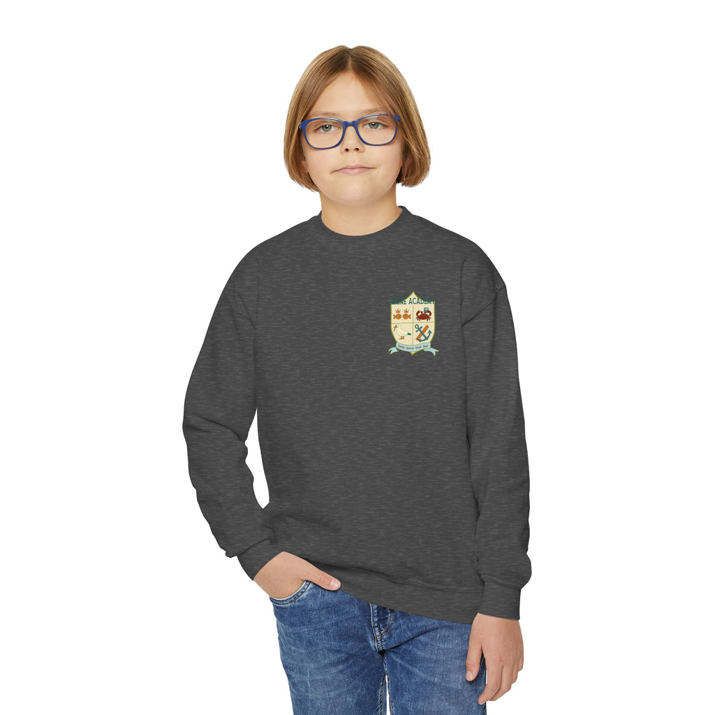 Youth Crewneck Sweatshirt — "Salty Since First Bell" Back‑Print School Spirit Sweatshirt