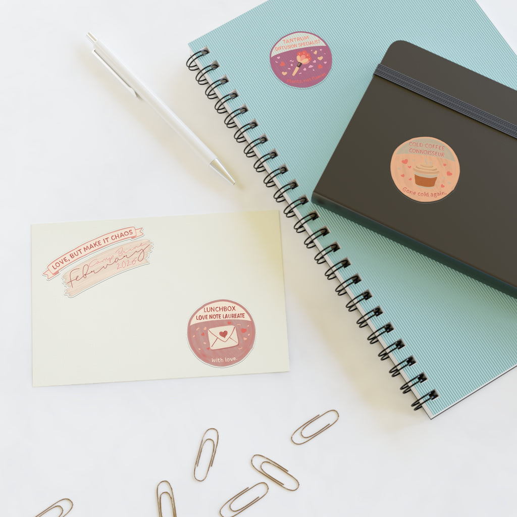 Playful Self-Care Sticker Sheet — ‘Love, But Make It Chaos’ Valentine Badge Stickers